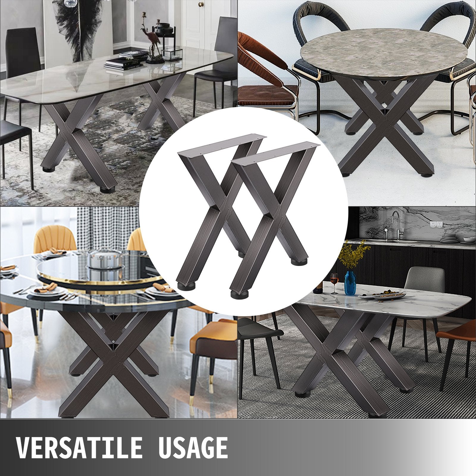 Set of 2 Steel Table Legs, 28'Height 24'Wide Dining Table Legs, Heavy Duty 3.1" Square Box Section X Frame Table Legs, 28x24x3.1 Inch Original Color Industrial Country Style Metal Dining Legs