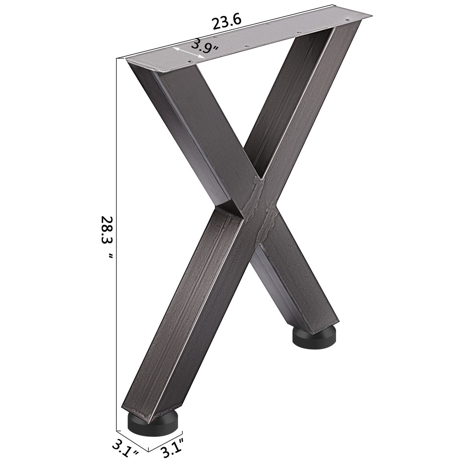 Set of 2 Steel Table Legs, 28'Height 24'Wide Dining Table Legs, Heavy Duty 3.1" Square Box Section X Frame Table Legs, 28x24x3.1 Inch Original Color Industrial Country Style Metal Dining Legs
