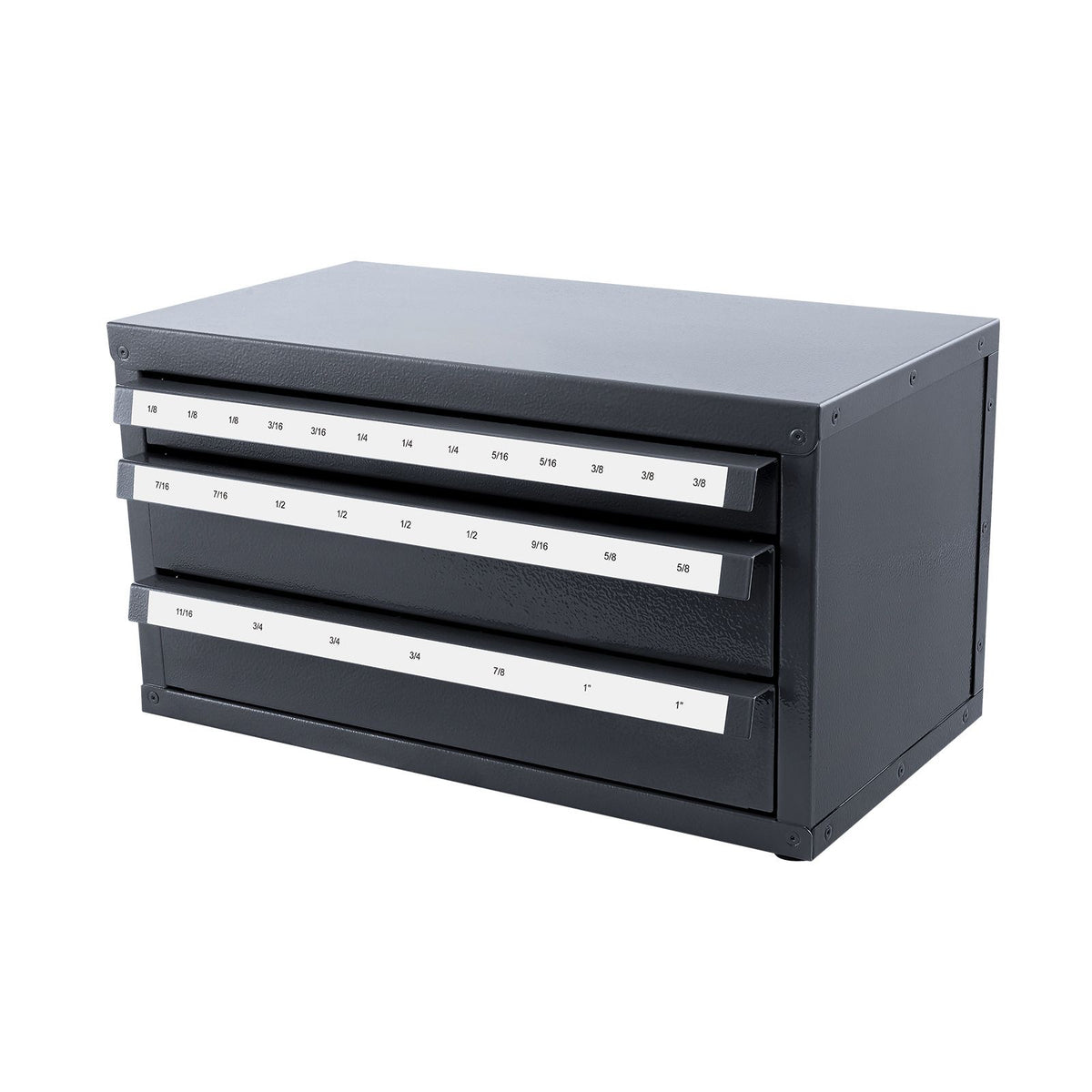 End Mill Dispenser Cabinet, Three-Drawer End Mill Organizer Cabinet for 1/8" to 1", Steel End Mill Dispenser Organizer Cabinet with Labels, 29-Compartment Stackable for End Mill Storage