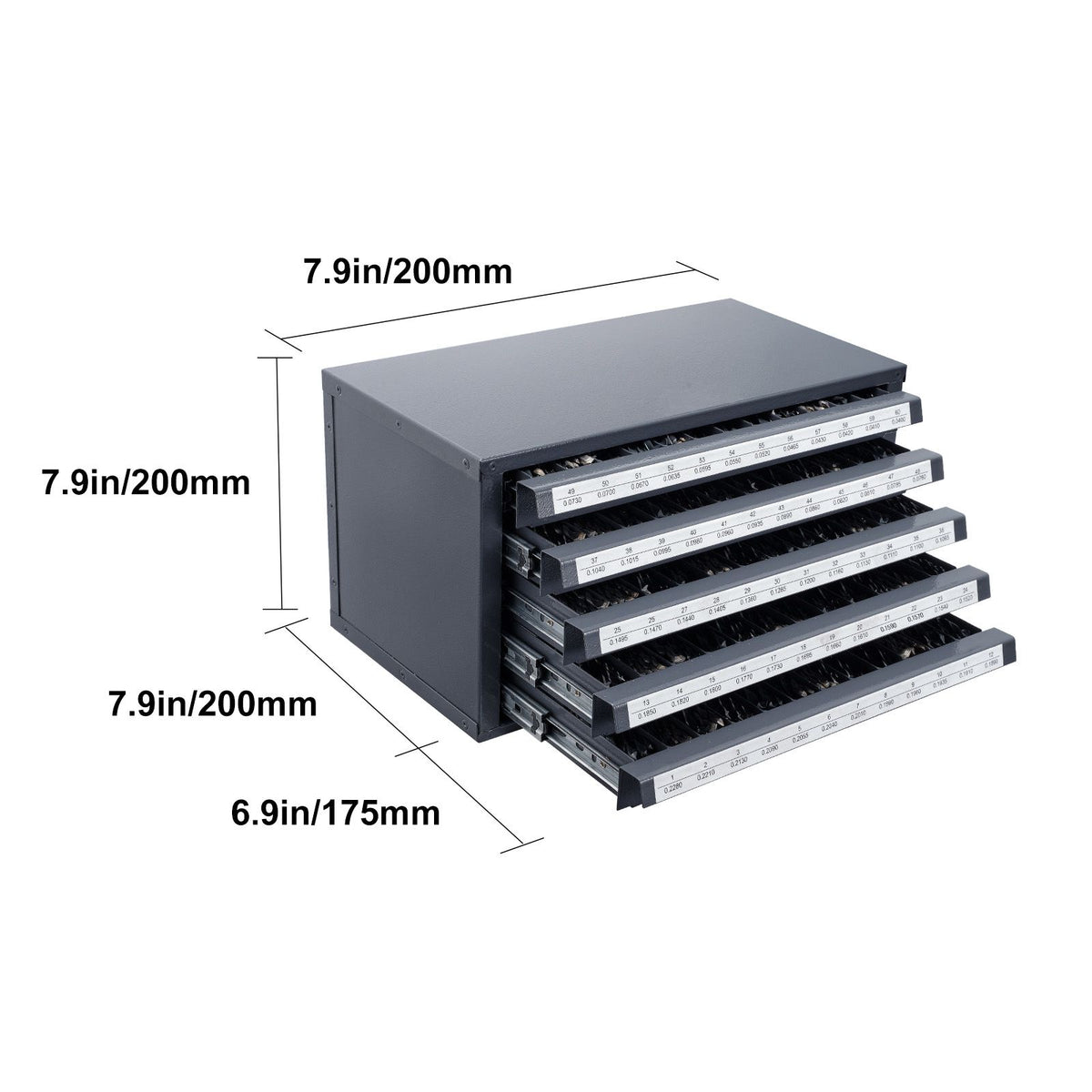 Drill Bit Dispenser Cabinet, Five-Drawer Drill Bit Organizer Cabinet for #1 to #60 Steel Drill Dispenser Organizer Cabinet with Labels, Stackable Drill Dispenser for Drill Bit Storage