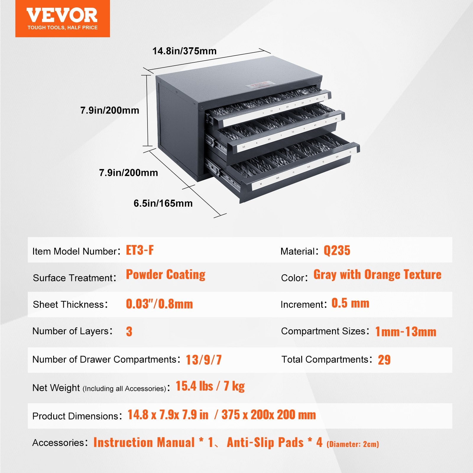 Makeup Organisation & Storage: VEVOR Drill Bit Dispenser Cabinet, Three-Drawer Drill Bit Organizer Cabinet for 1mm to 13mm, Steel Drill Dispenser Organizer Cabinet with Labels, Stackable Drill Dispenser for Drill Bit Storage