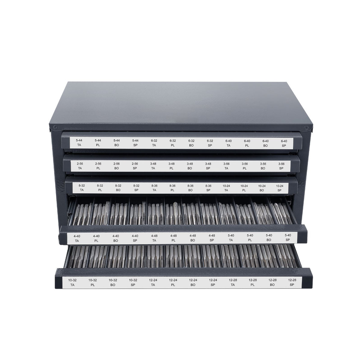 Tap Dispenser Cabinet, Five-Drawer Tap Organizer Cabinet for #2-56-#12-28 Steel Tap Dispenser Organizer Cabinet with Labels, 60-Compartment Stackable Tap Cabinet for Tap Storage