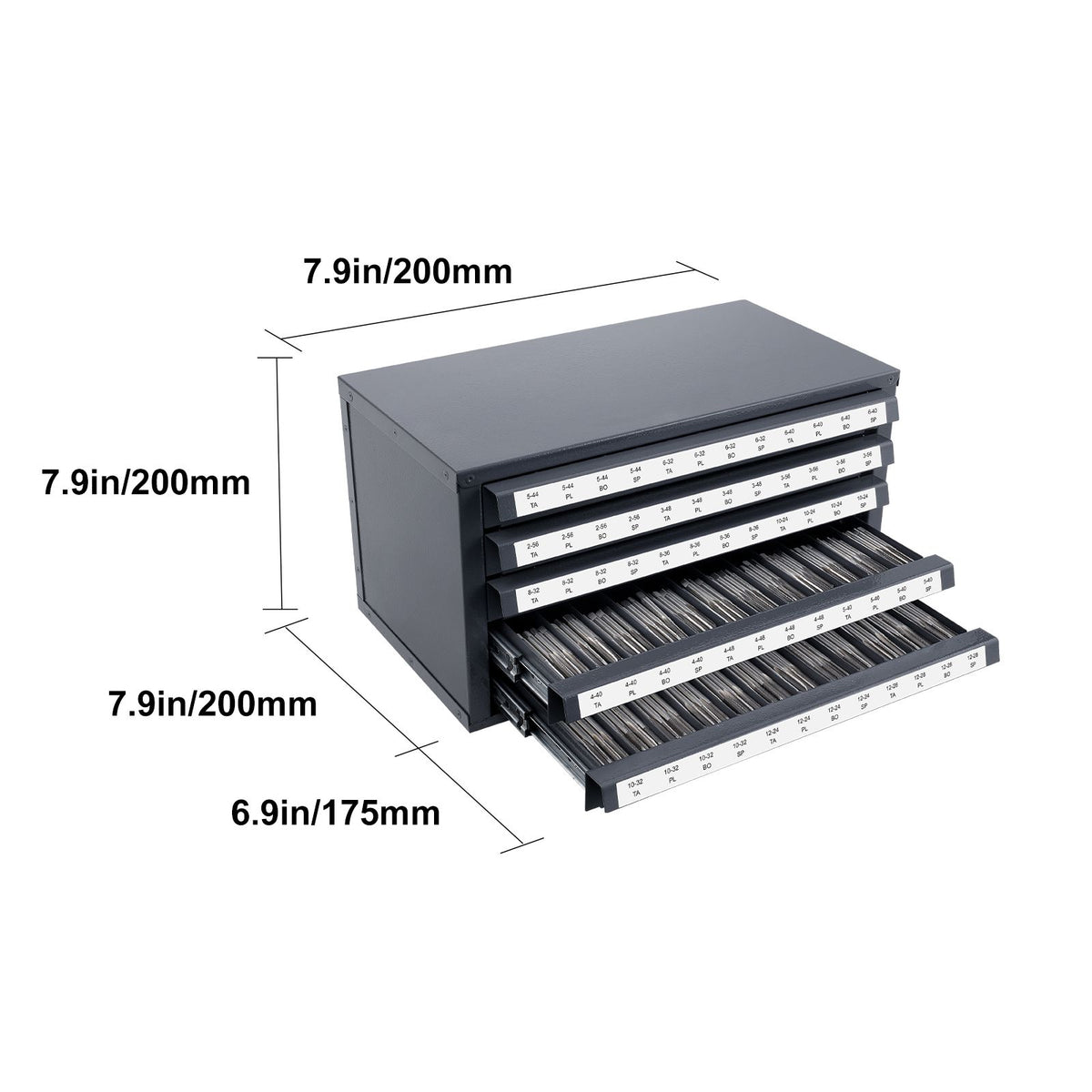 Tap Dispenser Cabinet, Five-Drawer Tap Organizer Cabinet for #2-56-#12-28 Steel Tap Dispenser Organizer Cabinet with Labels, 60-Compartment Stackable Tap Cabinet for Tap Storage