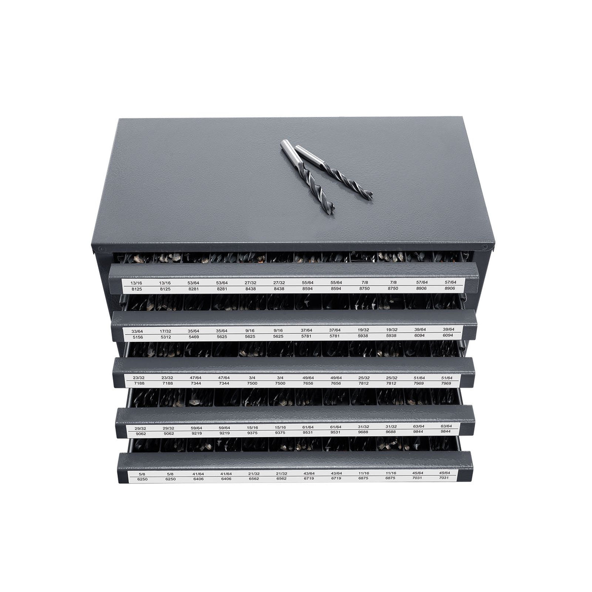 Drill Bit Dispenser Cabinet, Five-Drawer Drill Bit Organizer Cabinet for 33/64" to 63/64" Steel Drill Dispenser Organizer Cabinet with Labels, Stackable Drill Dispenser for Drill Bit Storage