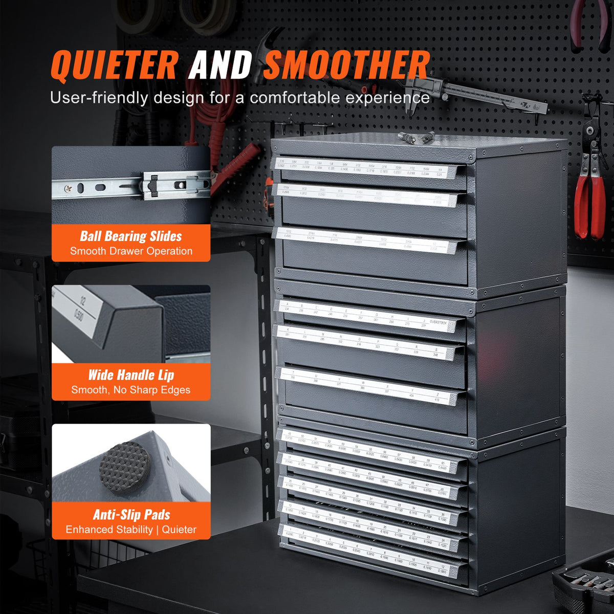 Drill Bit Dispenser Cabinet, Five-Drawer Drill Bit Organizer Cabinet for 33/64" to 63/64" Steel Drill Dispenser Organizer Cabinet with Labels, Stackable Drill Dispenser for Drill Bit Storage