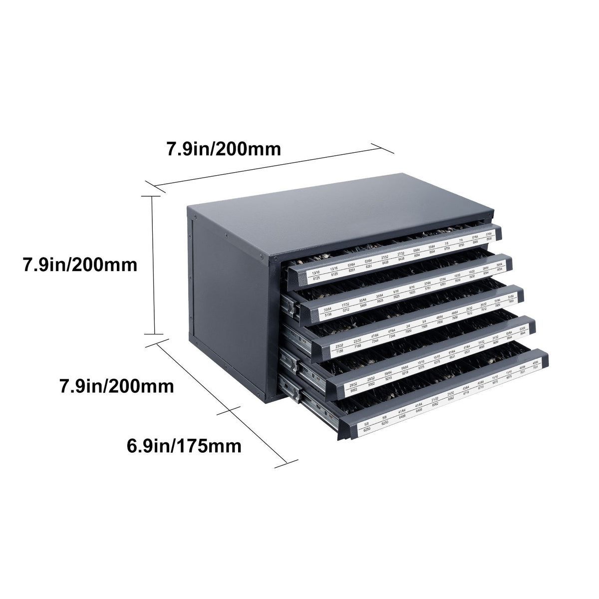 Drill Bit Dispenser Cabinet, Five-Drawer Drill Bit Organizer Cabinet for 33/64" to 63/64" Steel Drill Dispenser Organizer Cabinet with Labels, Stackable Drill Dispenser for Drill Bit Storage