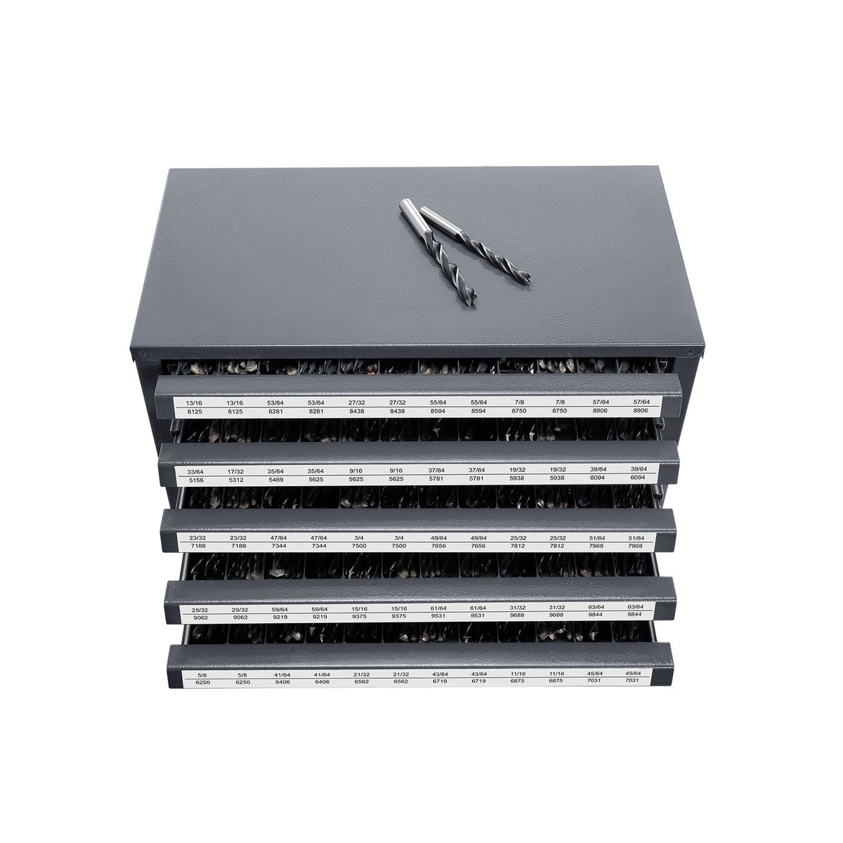 Drill Bit Dispenser Cabinet, Five-Drawer Drill Bit Organizer Cabinet for 33/64" to 63/64" Steel Drill Dispenser Organizer Cabinet with Labels, Stackable Drill Dispenser for Drill Bit Storage
