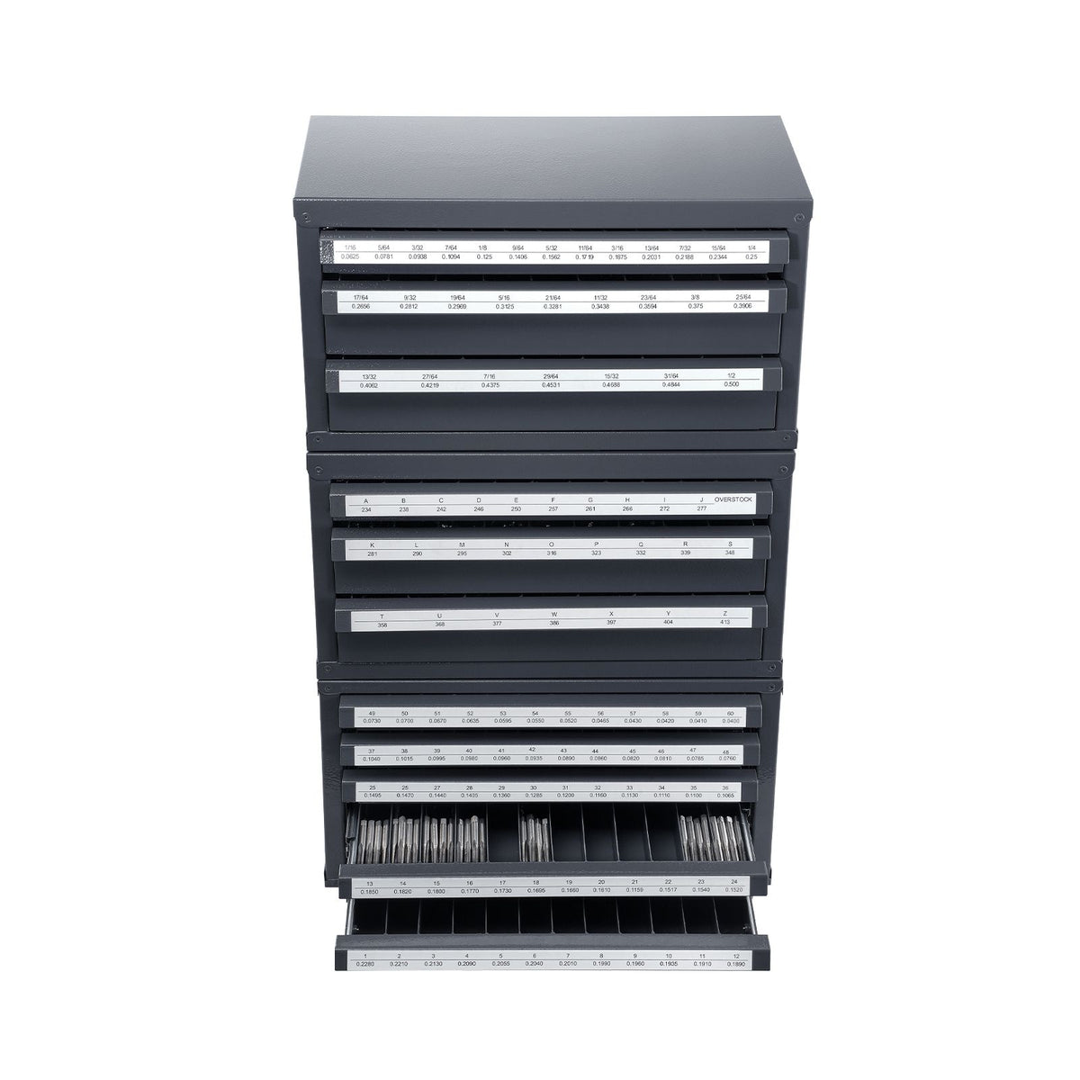 Drill Bit Dispenser Cabinet, 3 Pieces Three-Drawer for 1/16" to 1/2" & Letter Sizes A to Z, Five-Drawer Drill Bit Organizer for Wire Gauge Sizes #1 to #60, Stackable for Drill Bit Storage