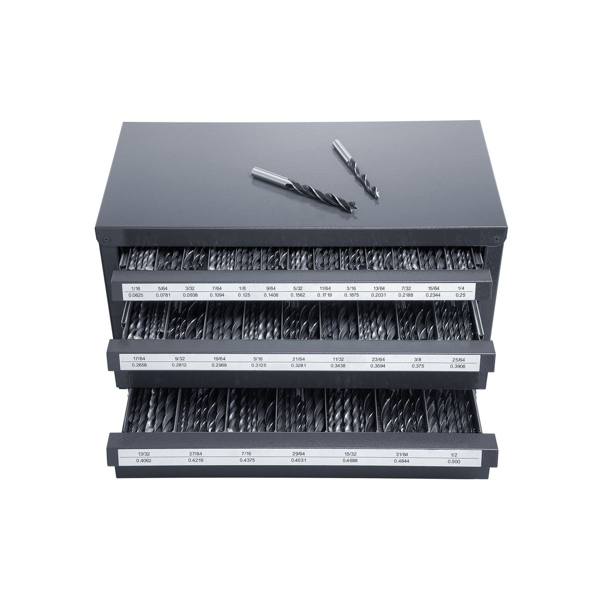 Drill Bit Dispenser Cabinet, Three-Drawer Drill Bit Organizer Cabinet for 1/16" to 1/2", Steel Drill Dispenser Organizer Cabinet with Labels, Stackable Drill Dispenser for Drill Bit Storage