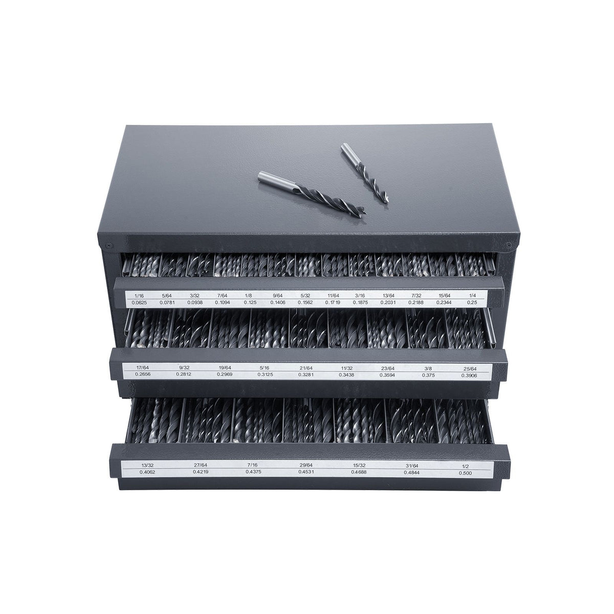Drill Bit Dispenser Cabinet, Three-Drawer Drill Bit Organizer Cabinet for 1/16" to 1/2", Steel Drill Dispenser Organizer Cabinet with Labels, Stackable Drill Dispenser for Drill Bit Storage