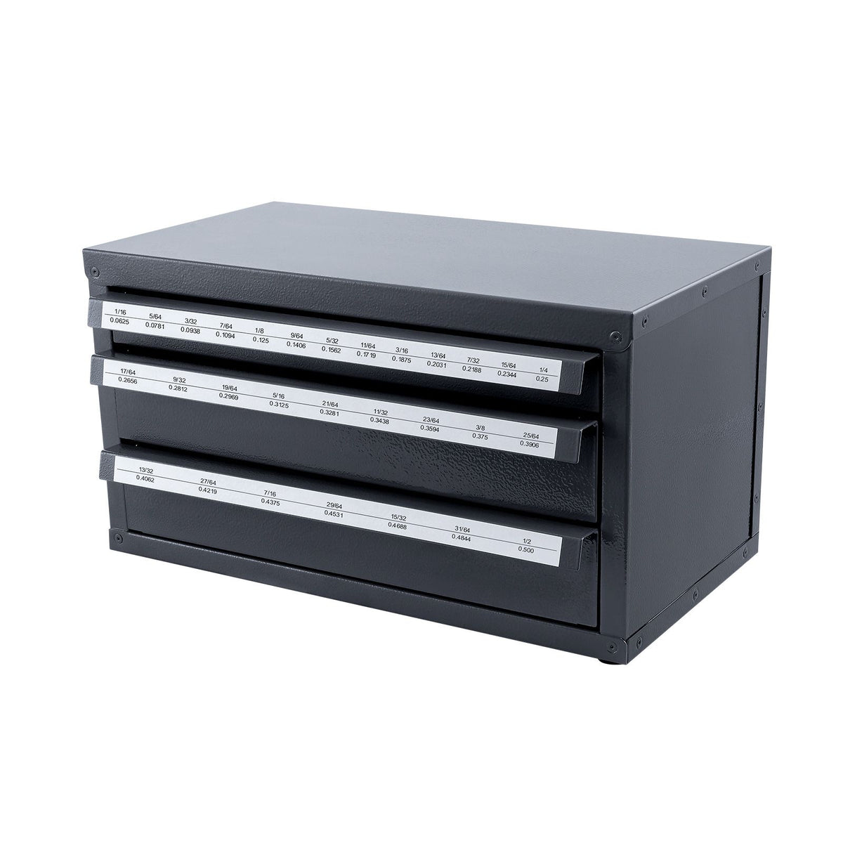 Drill Bit Dispenser Cabinet, Three-Drawer Drill Bit Organizer Cabinet for 1/16" to 1/2", Steel Drill Dispenser Organizer Cabinet with Labels, Stackable Drill Dispenser for Drill Bit Storage