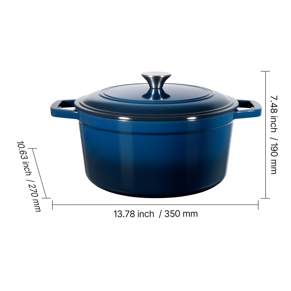 Enameled Cast Iron Dutch Oven, 5.7L Pot with Lid and Dual Handles, Heavy-Duty Durable Cookware Pan, Oven Induction Compatible up to 260 ℃, for Braising, Stews, Roasting, Bread Baking, Blue