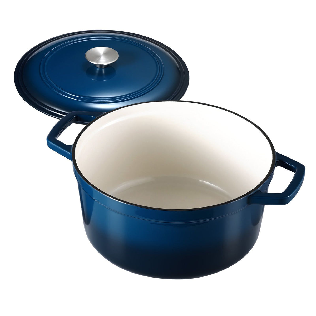 Enameled Cast Iron Dutch Oven, 5.7L Pot with Lid and Dual Handles, Heavy-Duty Durable Cookware Pan, Oven Induction Compatible up to 260 ℃, for Braising, Stews, Roasting, Bread Baking, Blue