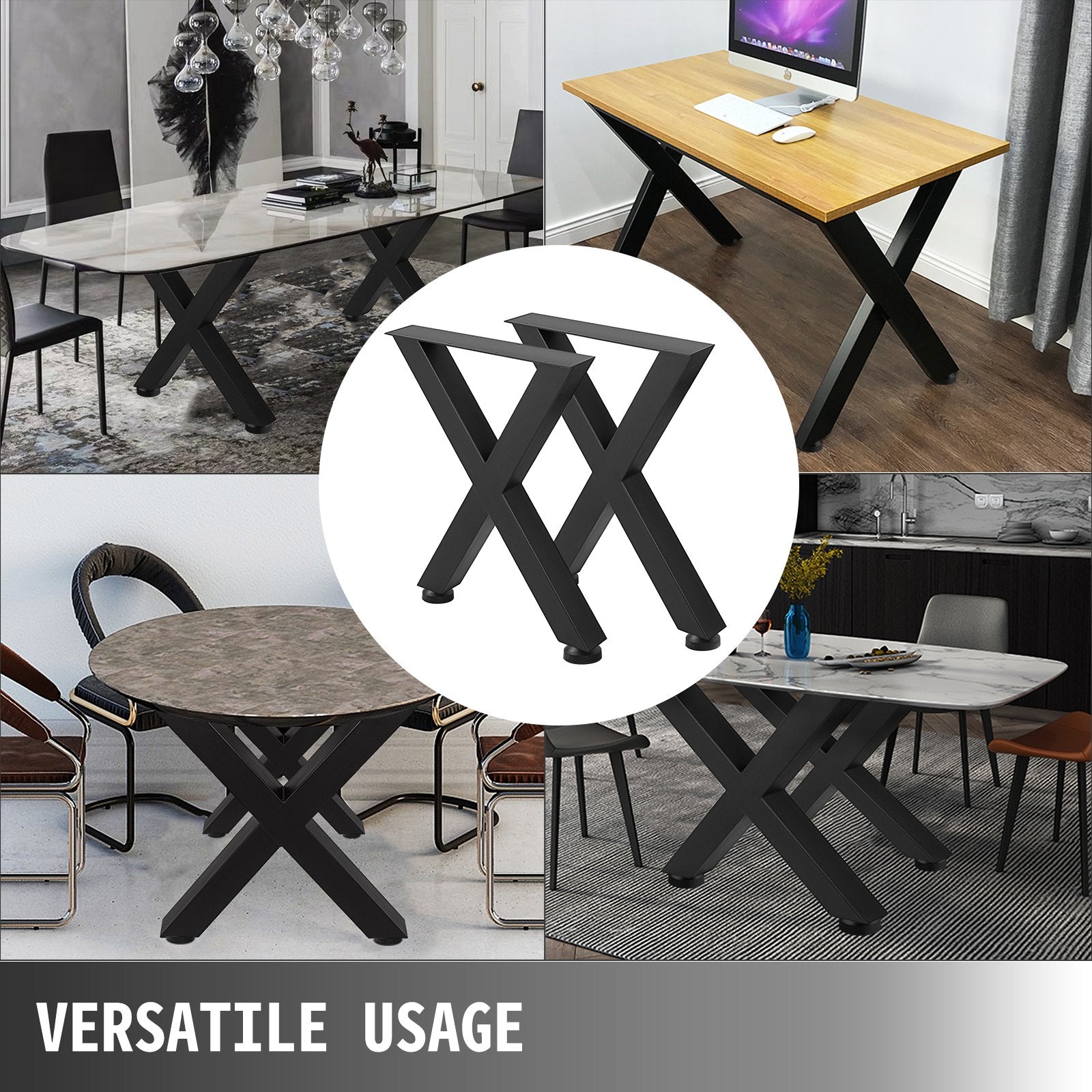 Outdoor Dining Sets: VEVOR Set of 2 Steel Table Legs, 28\'\'Height 24\'\'Wide Dining Table Legs, Heavy Duty 3.1"" Square Box Section X Frame Table Legs, 28x24x3.1 Inch Black Color Industrial Country Style Metal Dining Leg