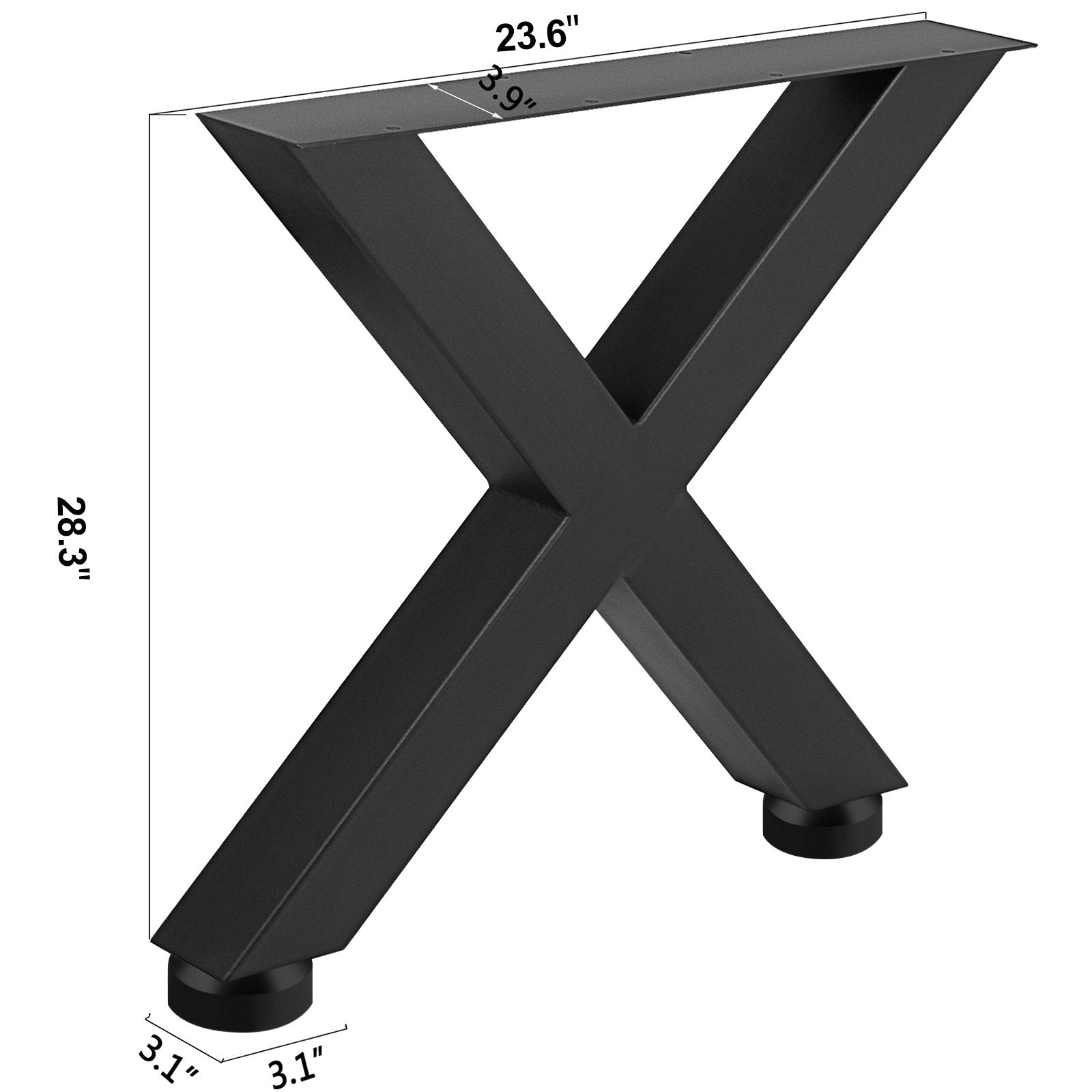 Outdoor Dining Sets: VEVOR Set of 2 Steel Table Legs, 28\'\'Height 24\'\'Wide Dining Table Legs, Heavy Duty 3.1"" Square Box Section X Frame Table Legs, 28x24x3.1 Inch Black Color Industrial Country Style Metal Dining Leg