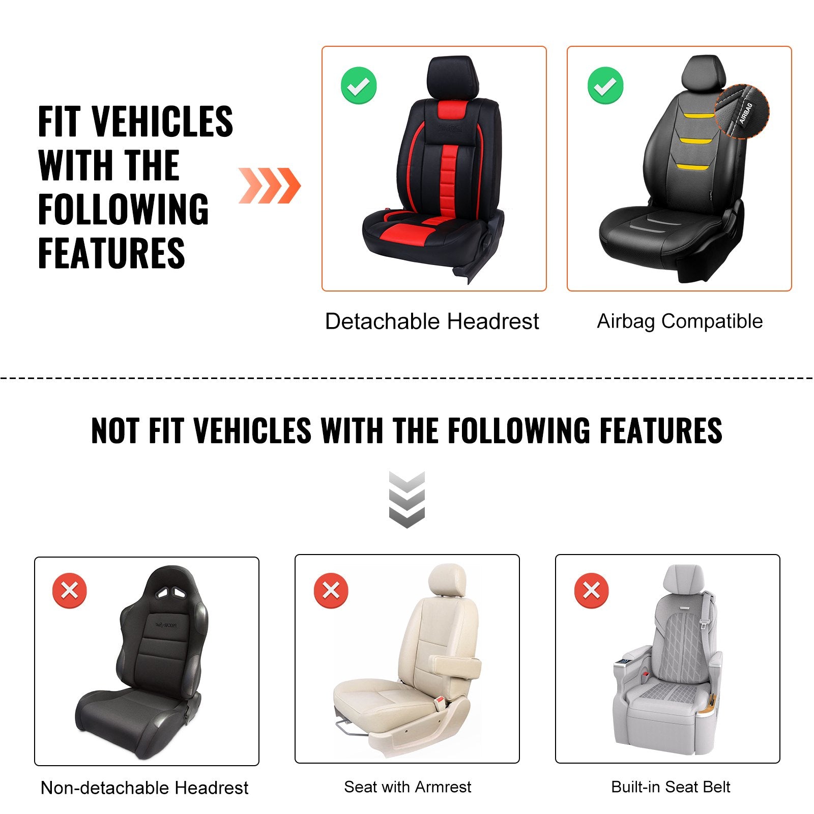 Seat Covers, Universal Car Seat Covers Front Seats, 2pcs Faux Leather Seat Cover, Semi-enclosed Design, Detachable Headrest and Airbag Compatible, for Most Cars SUVs and Trucks Beige