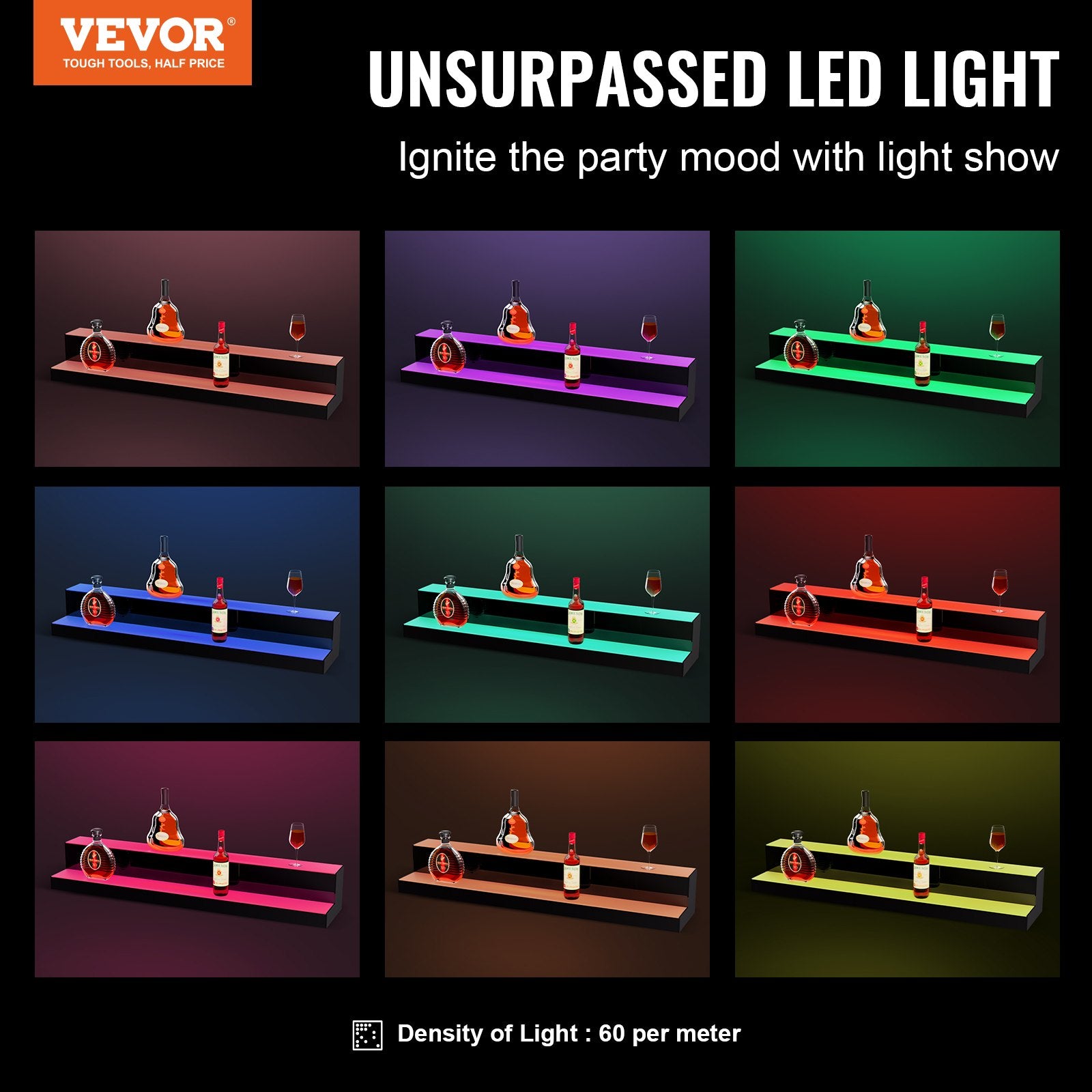 Basketball & Basketball Accessories: VEVOR LED Lighted Liquor Bottle Display, 2 Tiers 40 Inch Commercial Illuminated Home Bar Shelf, 2 Steps Whiskey Rack Stand, Acrylic Drink Shelves with RF Remote & App Control, and Multicolor lighting