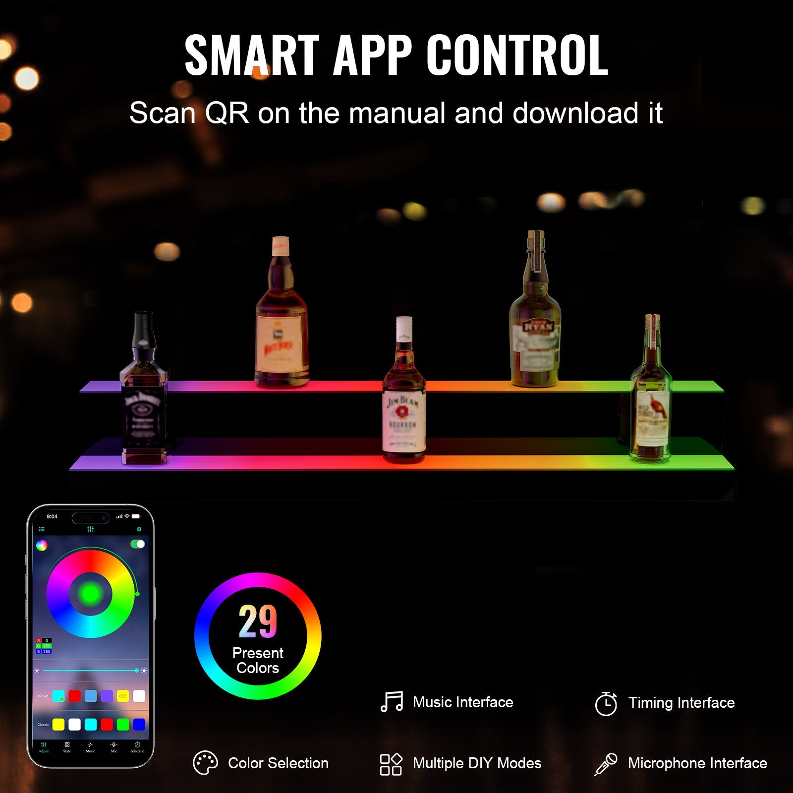 Basketball & Basketball Accessories: VEVOR LED Lighted Liquor Bottle Display, 2 Tiers 40 Inch Commercial Illuminated Home Bar Shelf, 2 Steps Whiskey Rack Stand, Acrylic Drink Shelves with RF Remote & App Control, and Multicolor lighting