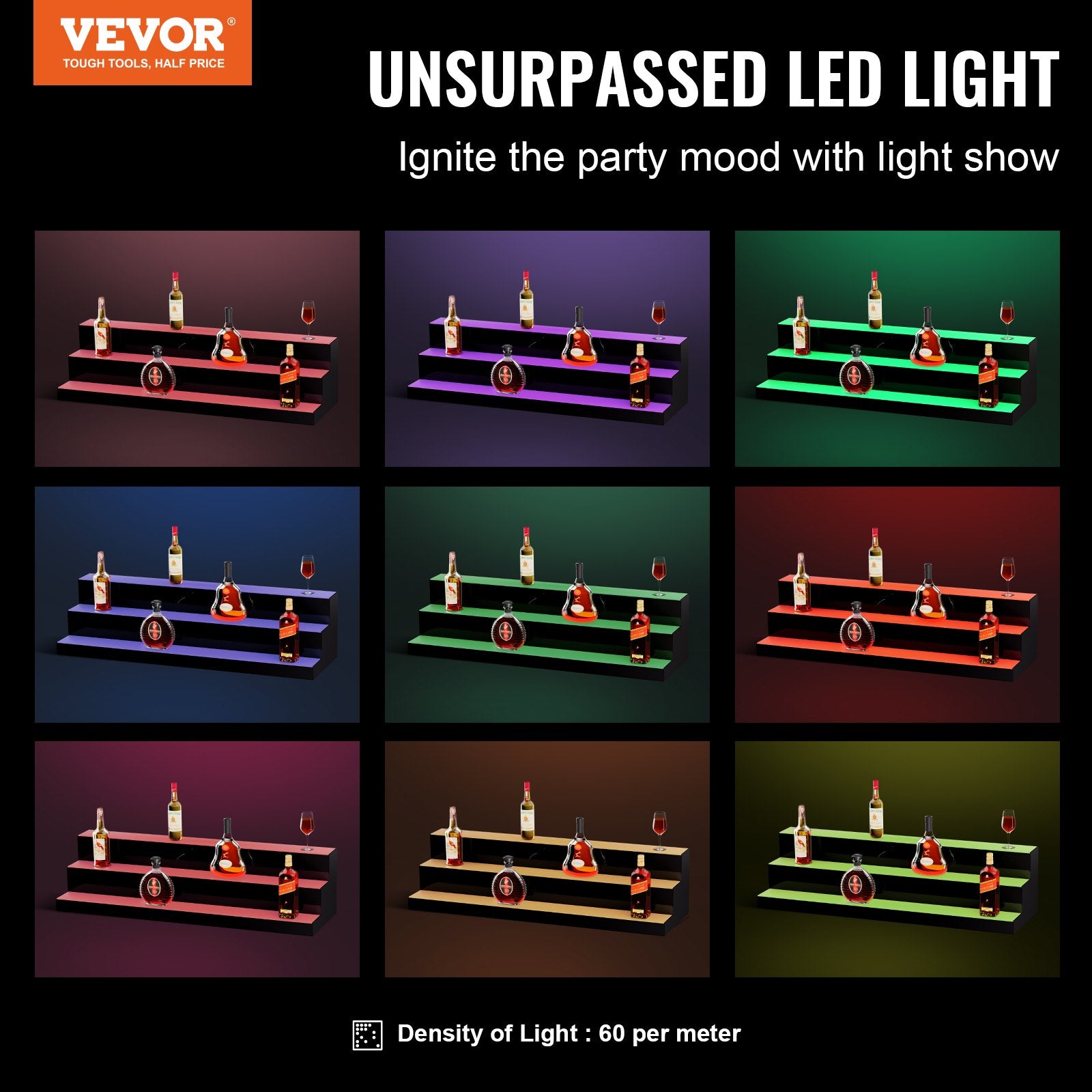 Basketball & Basketball Accessories: VEVOR LED Lighted Liquor Bottle Display, 3 Tiers 40 Inch Commercial Illuminated Home Bar Shelf, 3 Steps Whiskey Rack Stand, Acrylic Drink Shelves with RF Remote & App Control, and Multicolor lighting
