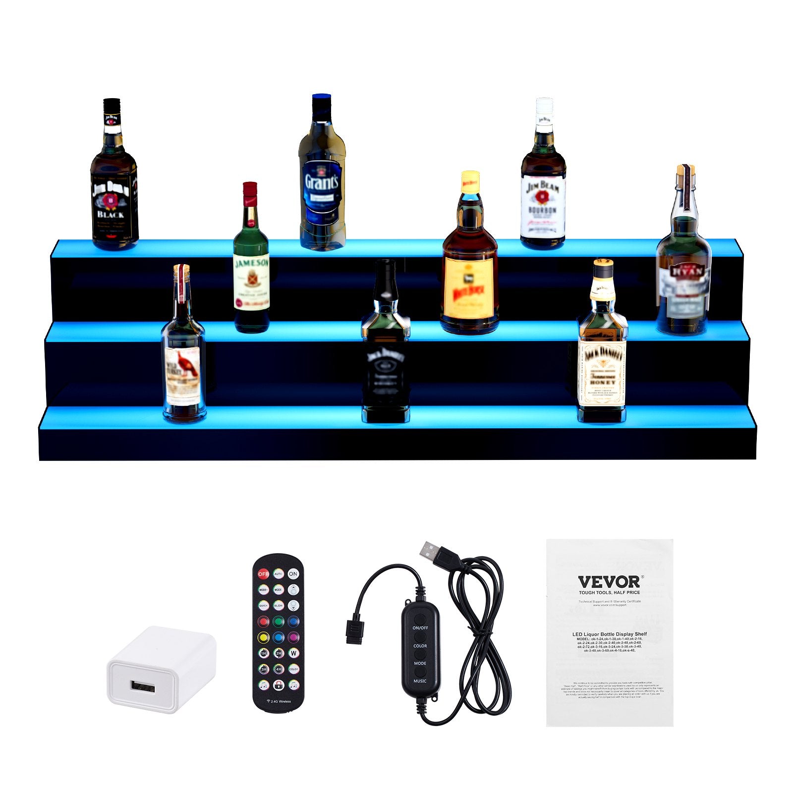 Basketball & Basketball Accessories: VEVOR LED Lighted Liquor Bottle Display, 3 Tiers 40 Inch Commercial Illuminated Home Bar Shelf, 3 Steps Whiskey Rack Stand, Acrylic Drink Shelves with RF Remote & App Control, and Multicolor lighting
