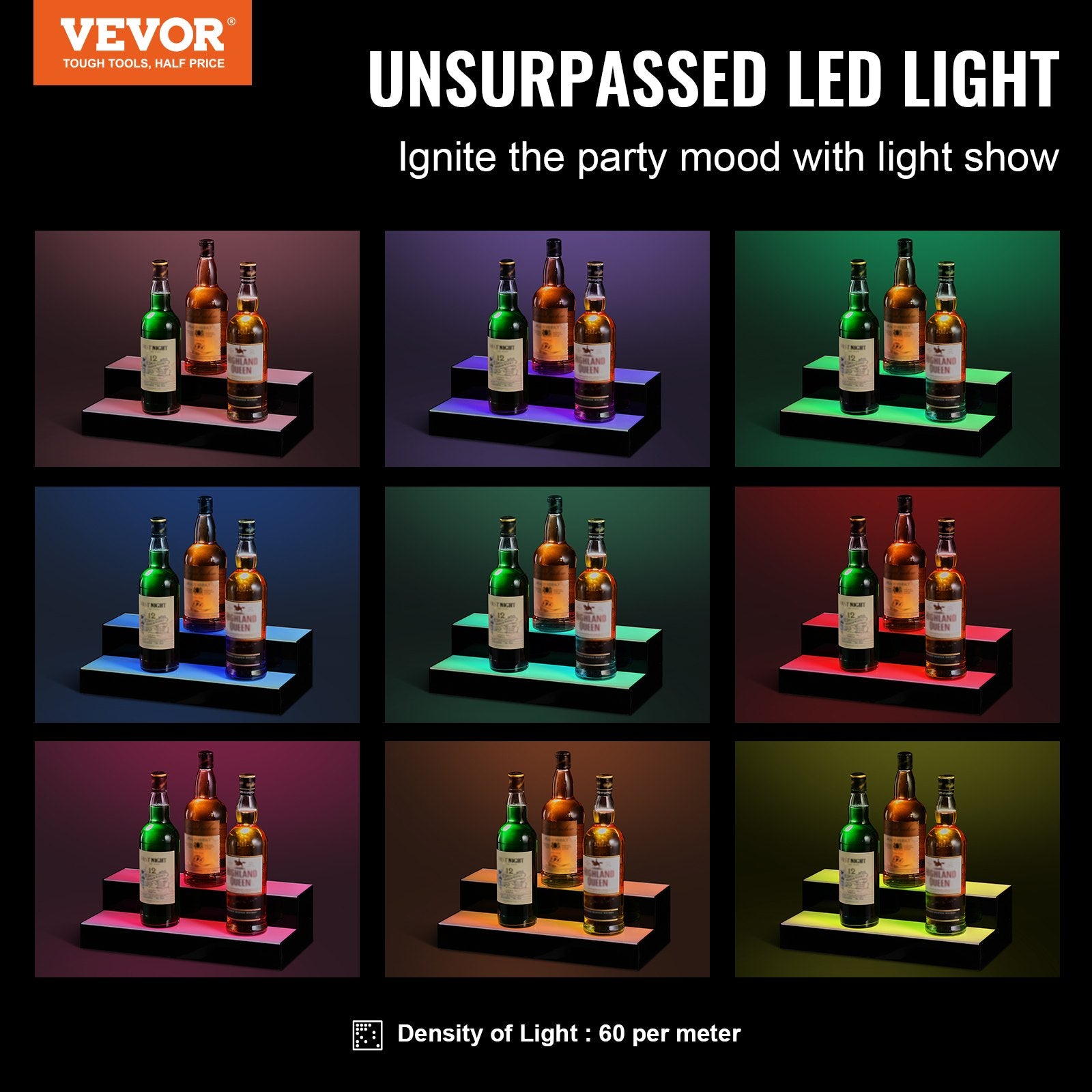 Basketball & Basketball Accessories: VEVOR LED Lighted Liquor Bottle Display, 2 Tiers 16 Inch Commercial Illuminated Home Bar Shelf, 2 Steps Whiskey Rack Stand, Acrylic Drink Shelves with RF Remote & App Control, and Multicolor lighting