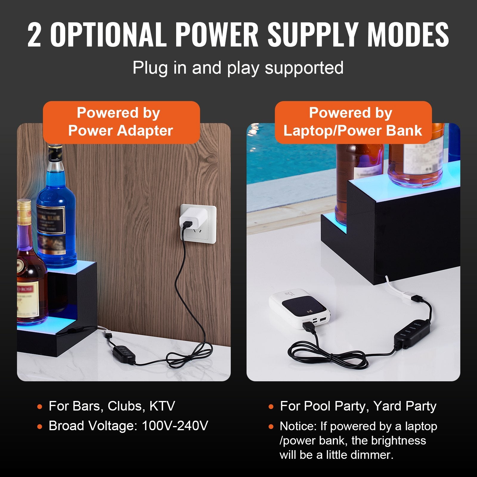 Basketball & Basketball Accessories: VEVOR LED Lighted Liquor Bottle Display, 2 Tiers 16 Inch Commercial Illuminated Home Bar Shelf, 2 Steps Whiskey Rack Stand, Acrylic Drink Shelves with RF Remote & App Control, and Multicolor lighting