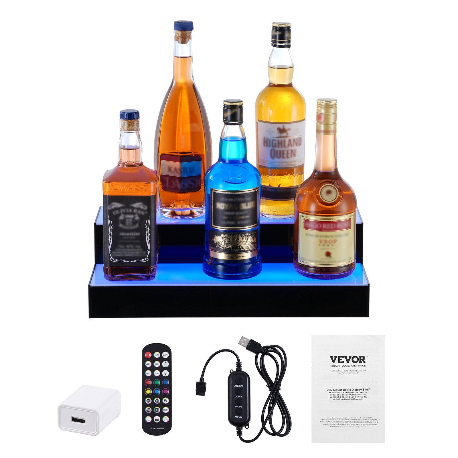 Basketball & Basketball Accessories: VEVOR LED Lighted Liquor Bottle Display, 2 Tiers 16 Inch Commercial Illuminated Home Bar Shelf, 2 Steps Whiskey Rack Stand, Acrylic Drink Shelves with RF Remote & App Control, and Multicolor lighting