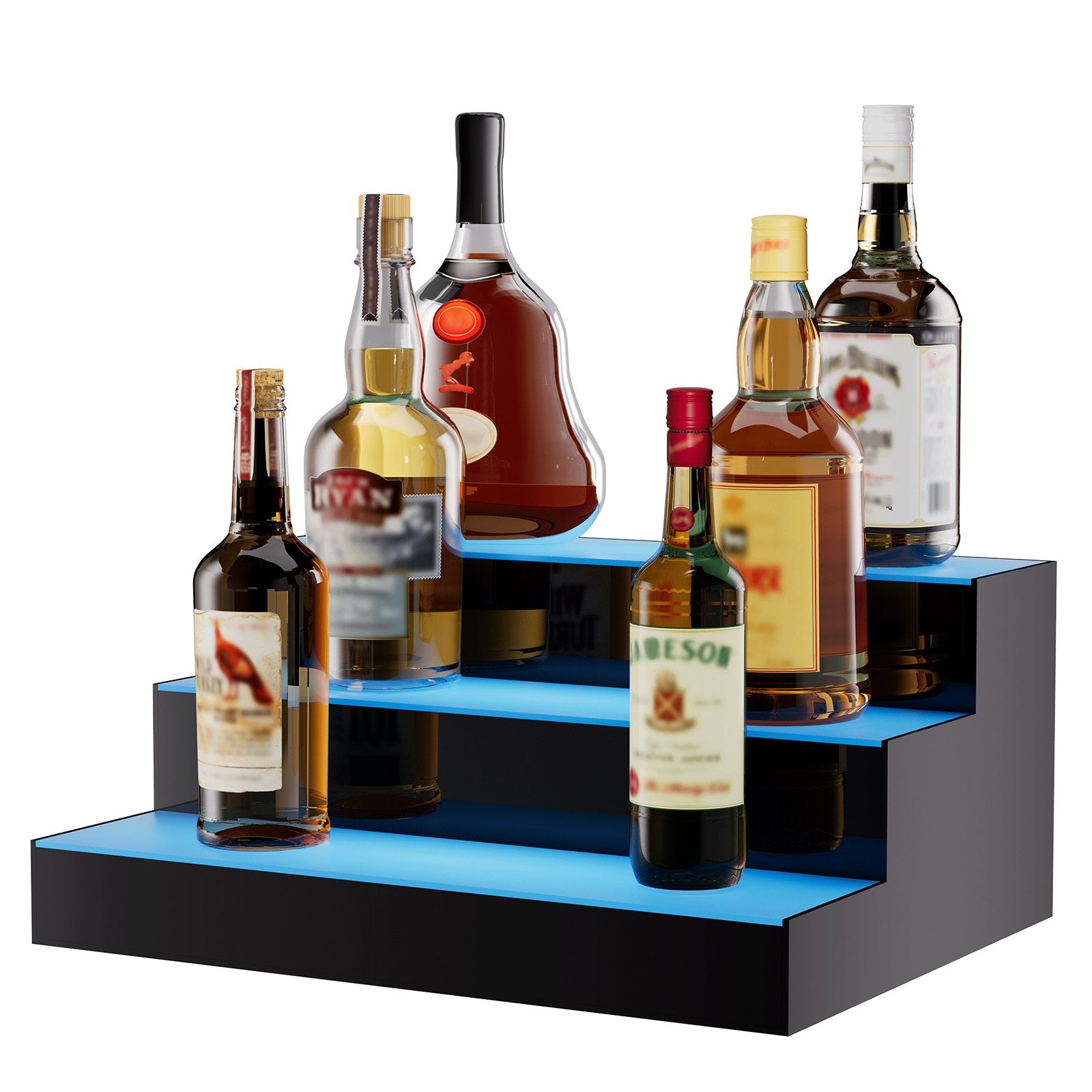Audio Players & Recorders: VEVOR LED Lighted Liquor Bottle Display Bar Shelf RF & App Control 406mm 3-Step
