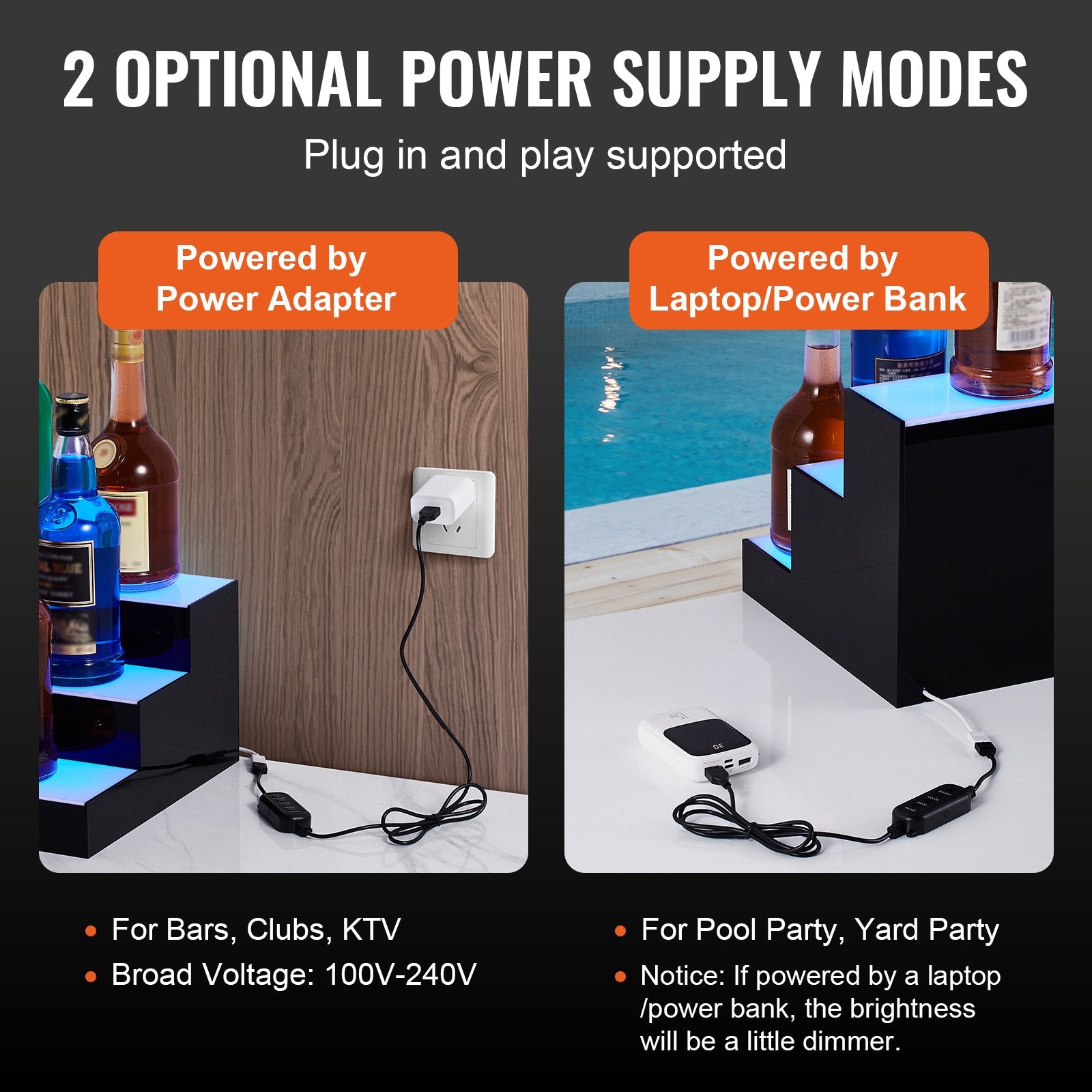Audio Players & Recorders: VEVOR LED Lighted Liquor Bottle Display Bar Shelf RF & App Control 406mm 3-Step