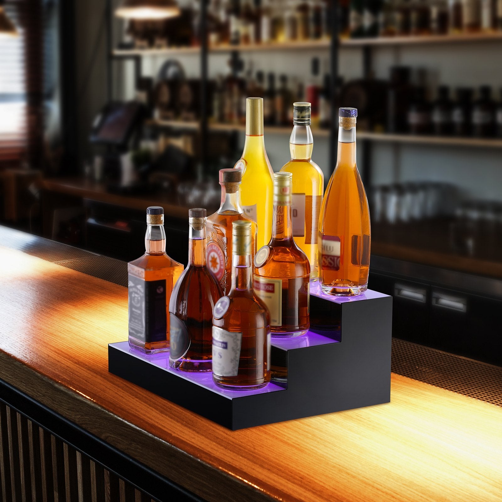 Audio Players & Recorders: VEVOR LED Lighted Liquor Bottle Display Bar Shelf RF & App Control 406mm 3-Step