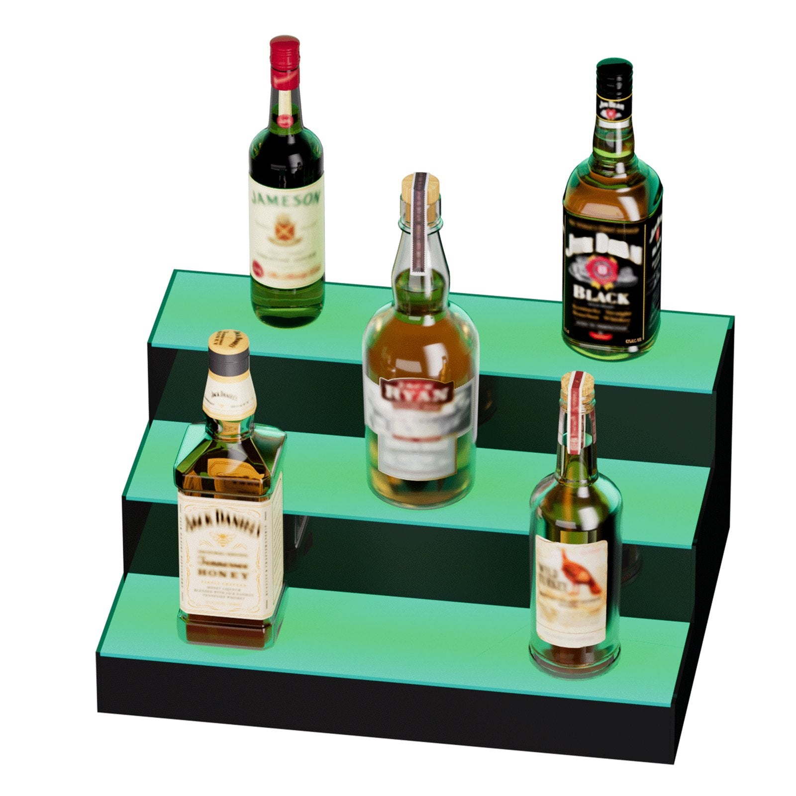Audio Players & Recorders: VEVOR LED Lighted Liquor Bottle Display Bar Shelf RF & App Control 406mm 3-Step