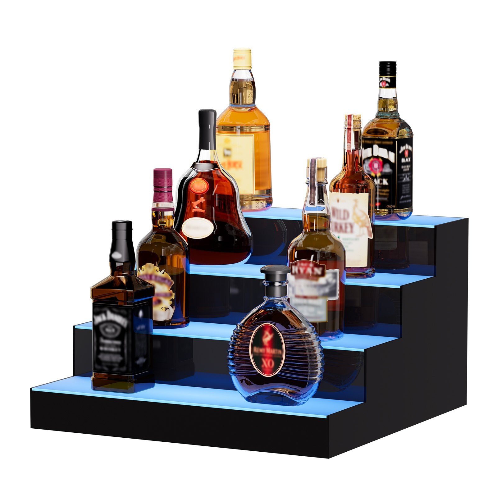 Audio Players & Recorders: VEVOR LED Lighted Liquor Bottle Display Bar Shelf RF & App Control 406 mm 4-Step