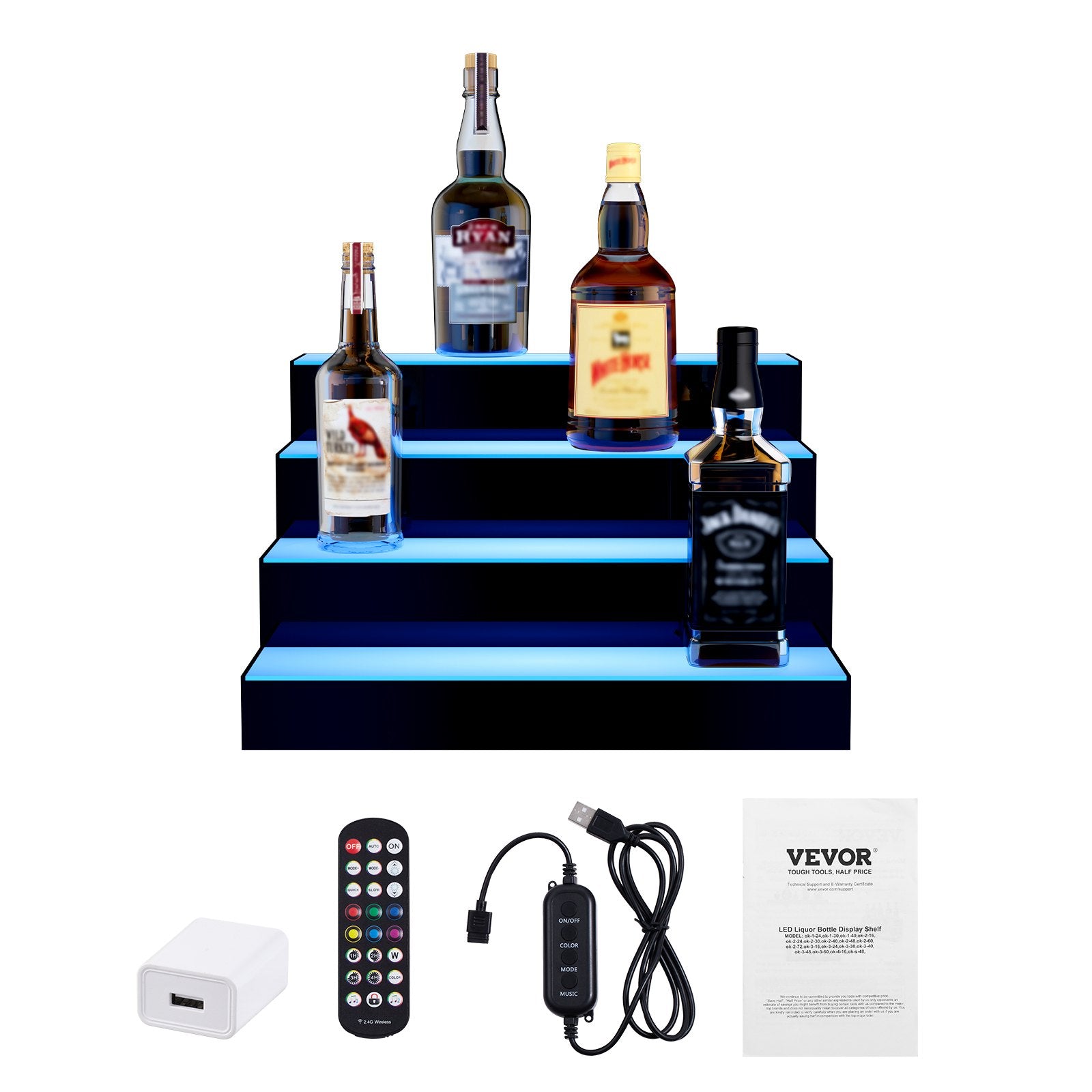 Audio Players & Recorders: VEVOR LED Lighted Liquor Bottle Display Bar Shelf RF & App Control 406 mm 4-Step