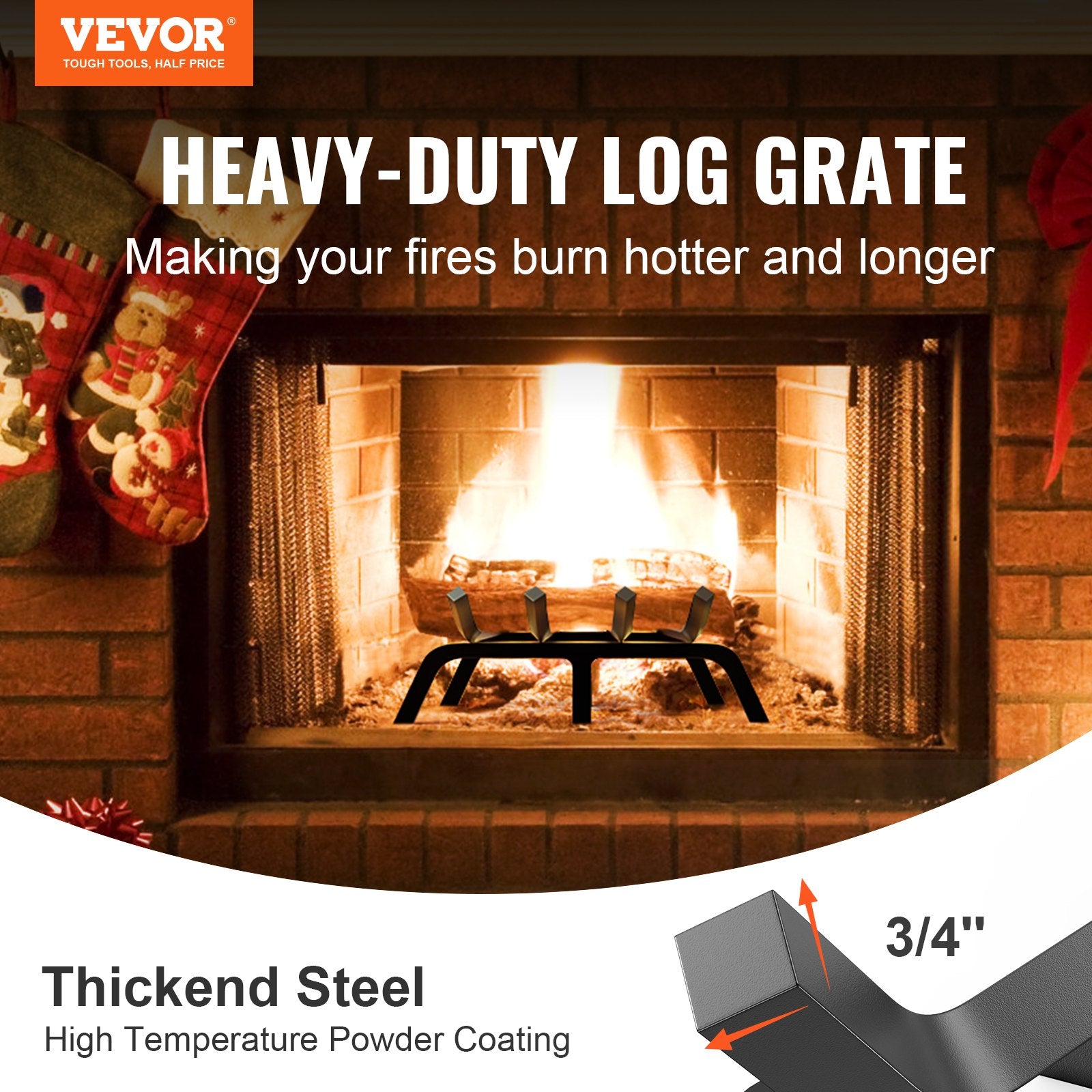 Fire Pits: VEVOR Fireplace Log Grate, 18 inch Heavy Duty Fireplace Grate with 6 Support Legs, Solid Powder-coated Steel Bars, Log Firewood Burning Rack Holder for Indoor and Outdoor Fireplace