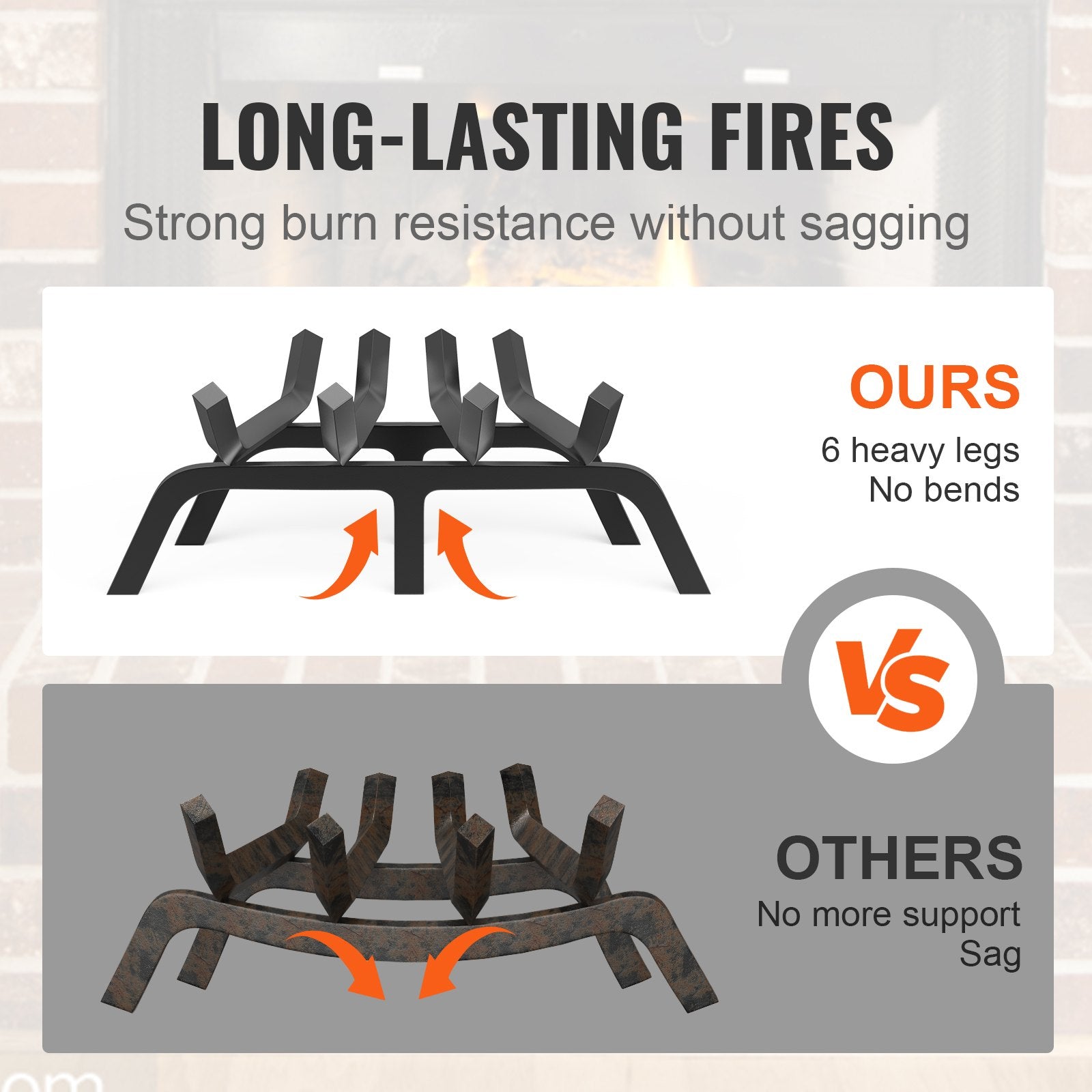 Fire Pits: VEVOR Fireplace Log Grate, 18 inch Heavy Duty Fireplace Grate with 6 Support Legs, Solid Powder-coated Steel Bars, Log Firewood Burning Rack Holder for Indoor and Outdoor Fireplace