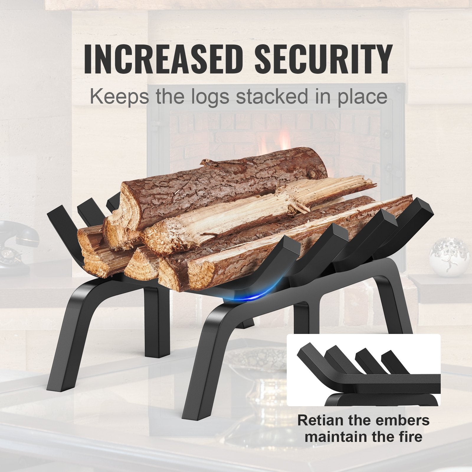 Fire Pits: VEVOR Fireplace Log Grate, 18 inch Heavy Duty Fireplace Grate with 6 Support Legs, Solid Powder-coated Steel Bars, Log Firewood Burning Rack Holder for Indoor and Outdoor Fireplace