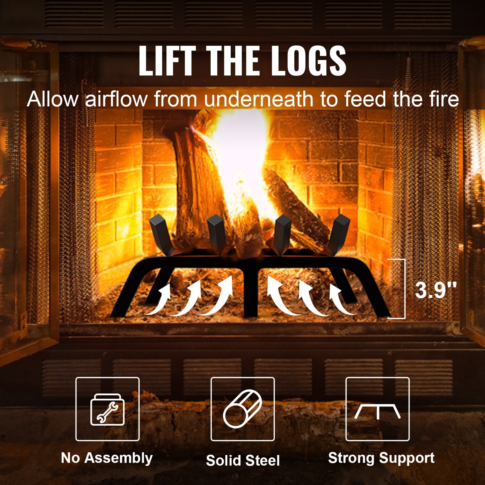 Fire Pits: VEVOR Fireplace Log Grate, 18 inch Heavy Duty Fireplace Grate with 6 Support Legs, Solid Powder-coated Steel Bars, Log Firewood Burning Rack Holder for Indoor and Outdoor Fireplace