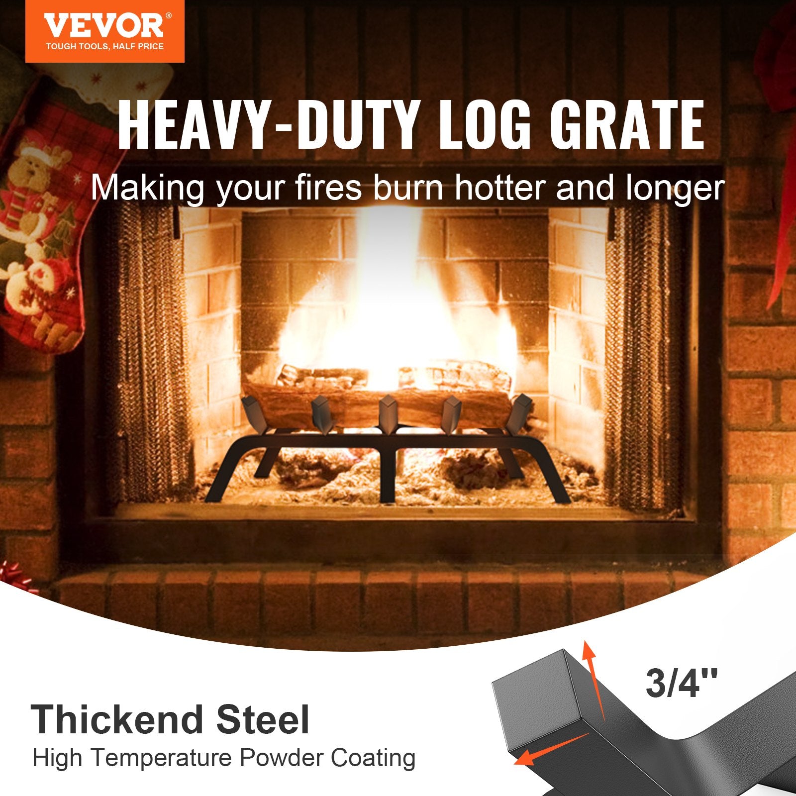 Fire Pits: VEVOR Fireplace Log Grate, 533.4mm Heavy Duty Fireplace Grate with 6 Support Legs, 19.05mm Solid Powder-coated Steel Bars, Log Firewood Burning Rack Holder for Indoor and Outdoor Fireplace