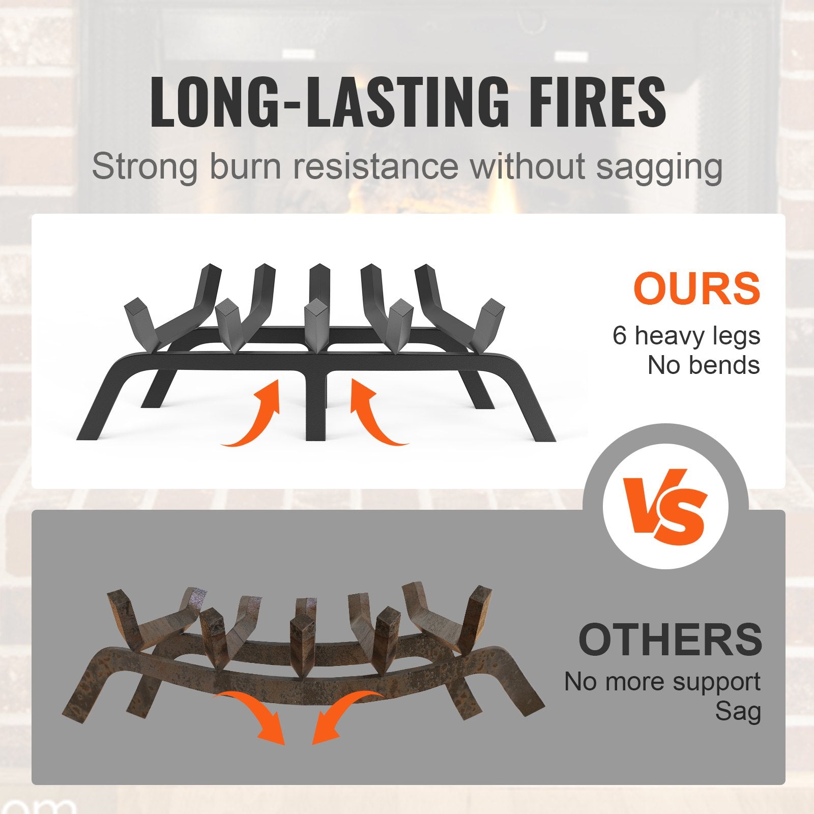 Fire Pits: VEVOR Fireplace Log Grate, 533.4mm Heavy Duty Fireplace Grate with 6 Support Legs, 19.05mm Solid Powder-coated Steel Bars, Log Firewood Burning Rack Holder for Indoor and Outdoor Fireplace