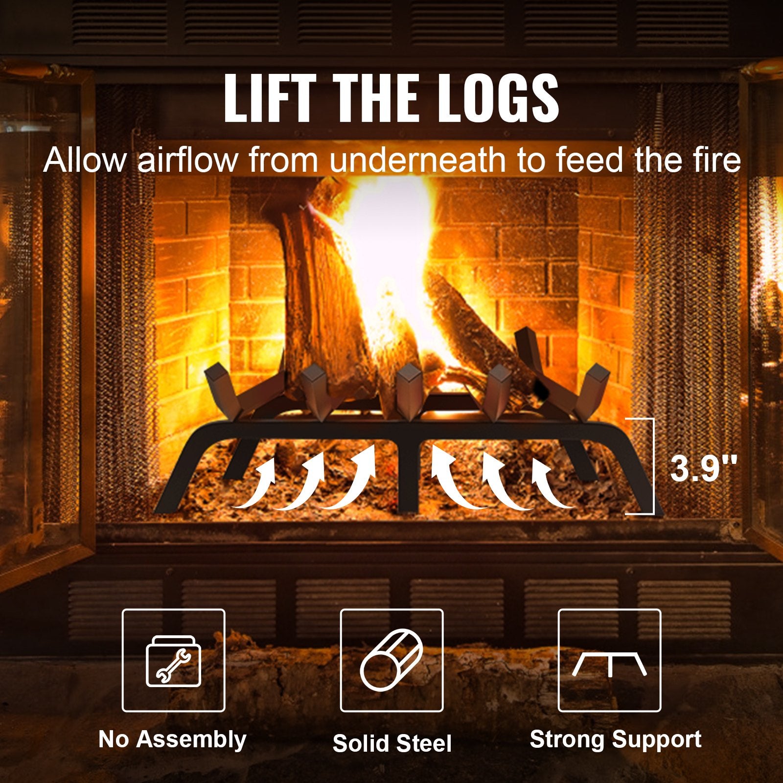 Fire Pits: VEVOR Fireplace Log Grate, 533.4mm Heavy Duty Fireplace Grate with 6 Support Legs, 19.05mm Solid Powder-coated Steel Bars, Log Firewood Burning Rack Holder for Indoor and Outdoor Fireplace