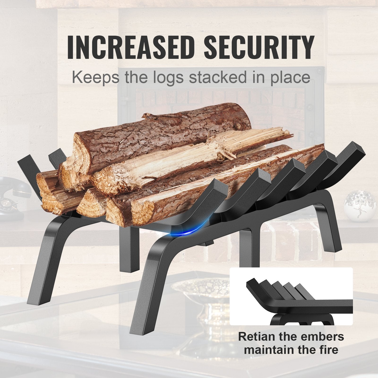 Fire Pits: VEVOR Fireplace Log Grate, 609.6mm Heavy Duty Fireplace Grate with 6 Support Legs, 19.05mm Solid Powder-coated Steel Bars, Log Firewood Burning Rack Holder for Indoor and Outdoor Fireplace