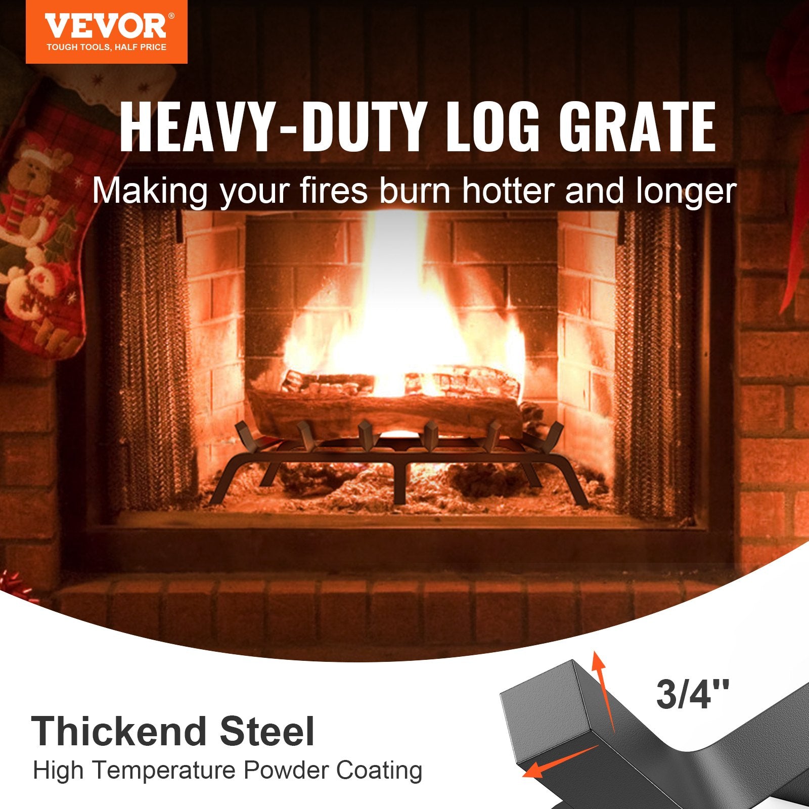 Fire Pits: VEVOR Fireplace Log Grate, 685.8mm Heavy Duty Fireplace Grate with 6 Support Legs, 19.05mm Solid Powder-coated Steel Bars, Log Firewood Burning Rack Holder for Indoor and Outdoor Fireplace