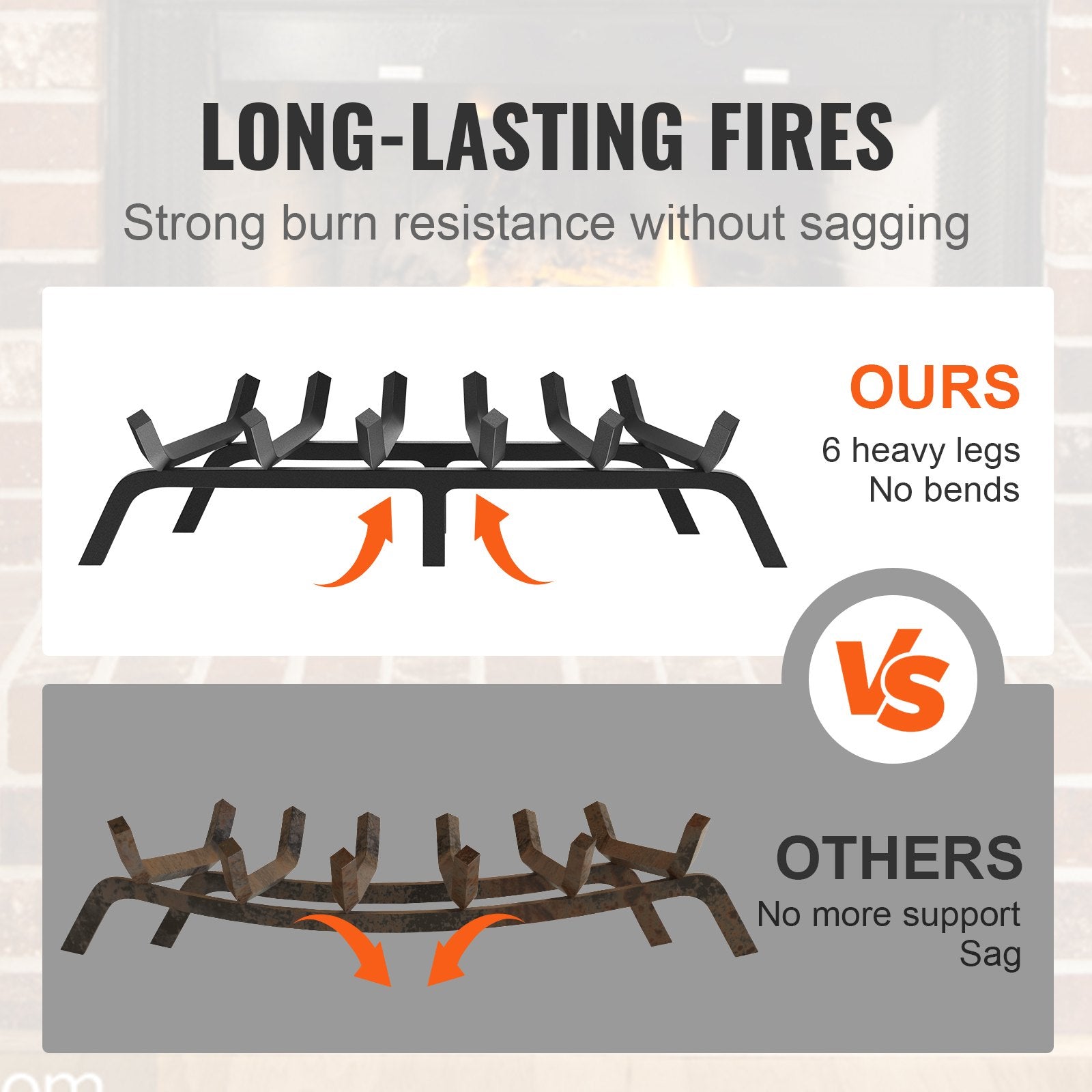 Fire Pits: VEVOR Fireplace Log Grate, 685.8mm Heavy Duty Fireplace Grate with 6 Support Legs, 19.05mm Solid Powder-coated Steel Bars, Log Firewood Burning Rack Holder for Indoor and Outdoor Fireplace