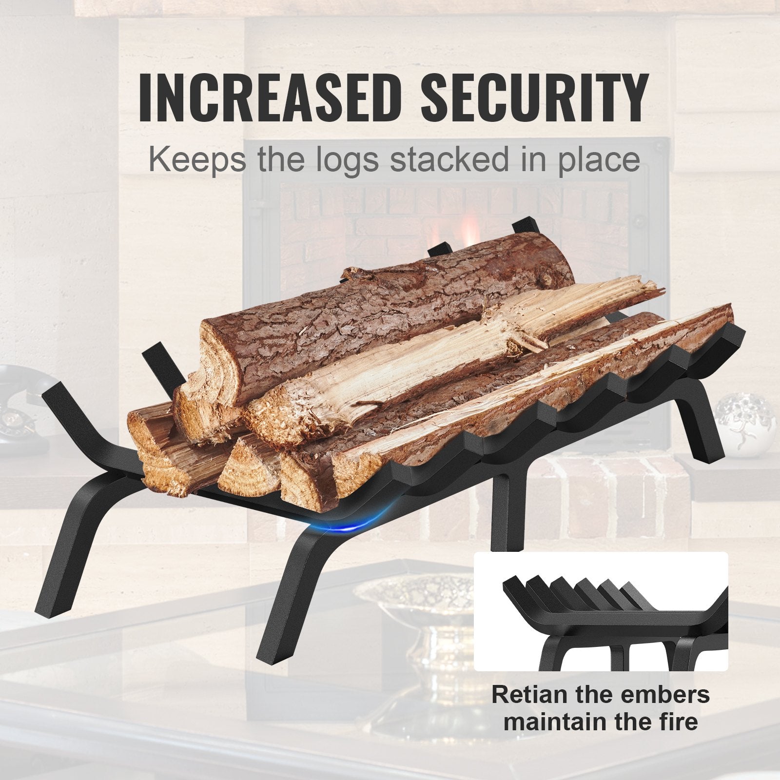 Fire Pits: VEVOR Fireplace Log Grate, 685.8mm Heavy Duty Fireplace Grate with 6 Support Legs, 19.05mm Solid Powder-coated Steel Bars, Log Firewood Burning Rack Holder for Indoor and Outdoor Fireplace