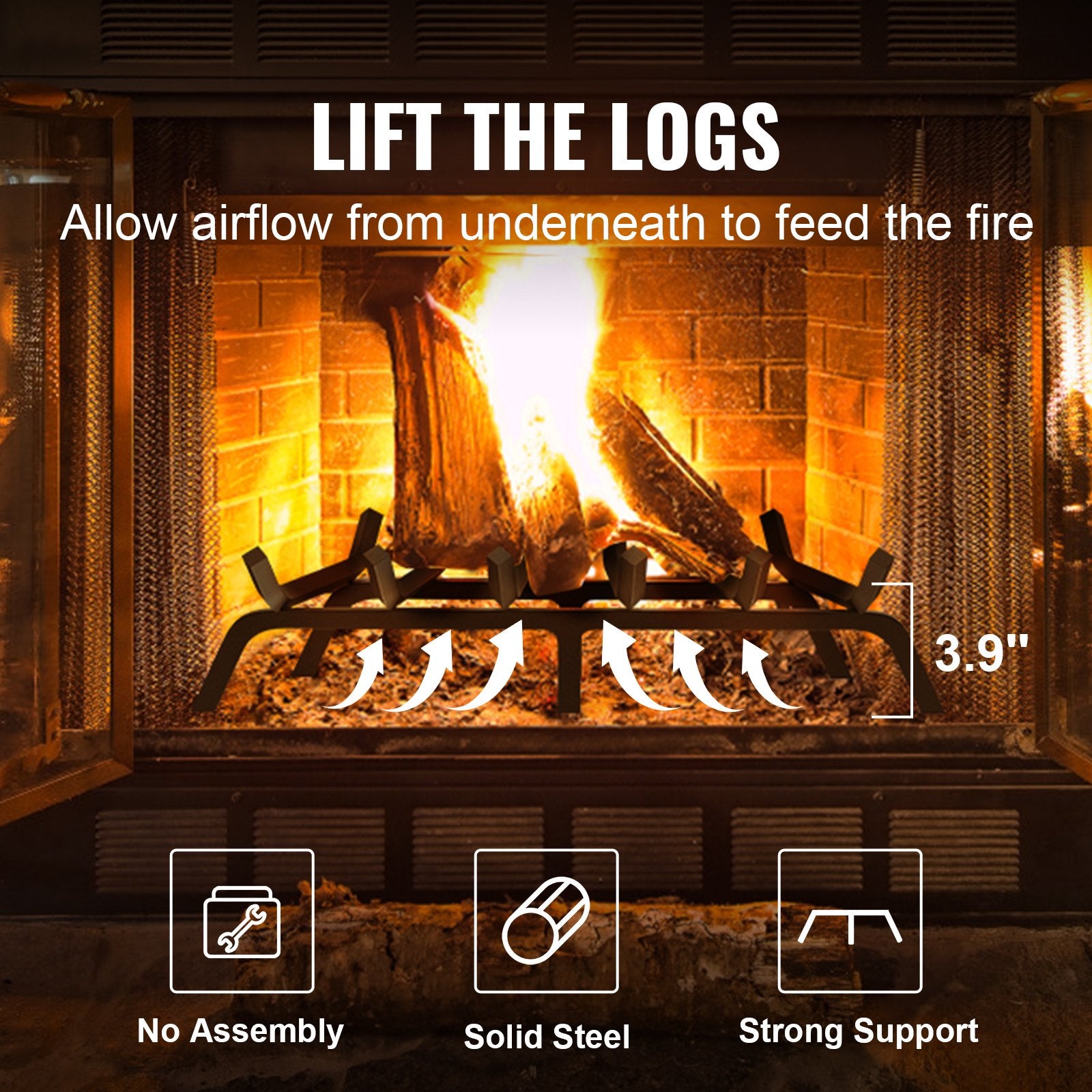 Fire Pits: VEVOR Fireplace Log Grate, 685.8mm Heavy Duty Fireplace Grate with 6 Support Legs, 19.05mm Solid Powder-coated Steel Bars, Log Firewood Burning Rack Holder for Indoor and Outdoor Fireplace