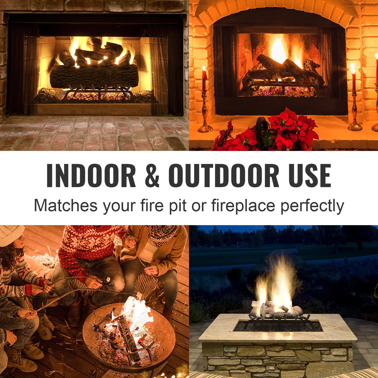 Fire Pits: VEVOR Fireplace Log Grate, 685.8mm Heavy Duty Fireplace Grate with 6 Support Legs, 19.05mm Solid Powder-coated Steel Bars, Log Firewood Burning Rack Holder for Indoor and Outdoor Fireplace