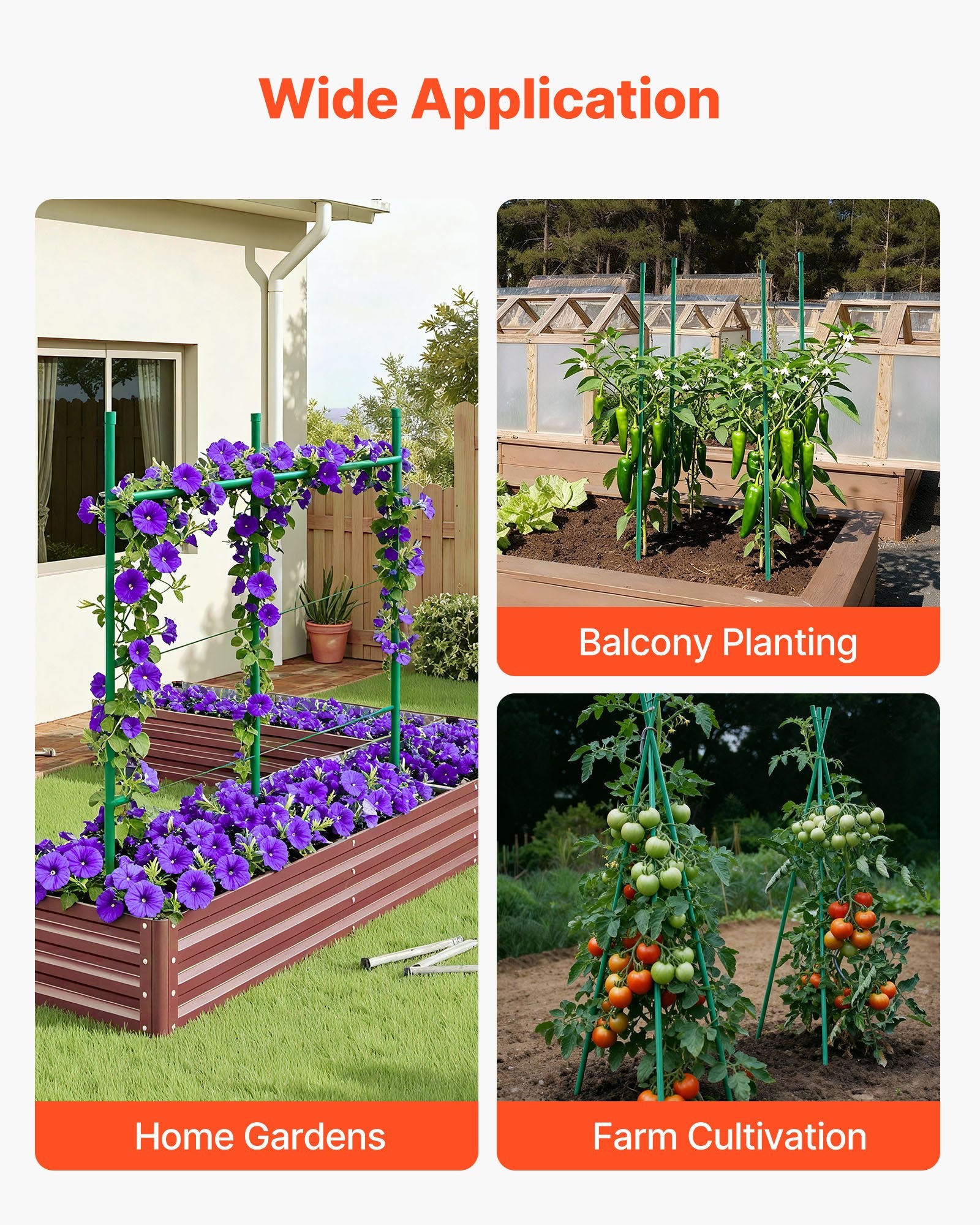 Garden Stakes, 50 Pack, 1170 mm, Plastic Coated Metal Tomato Stakes, Garden Sticks for Plants Support, with Pointed End and Non-Slip Bumps for Growing Climbing Plants, Outdoor Vegetables