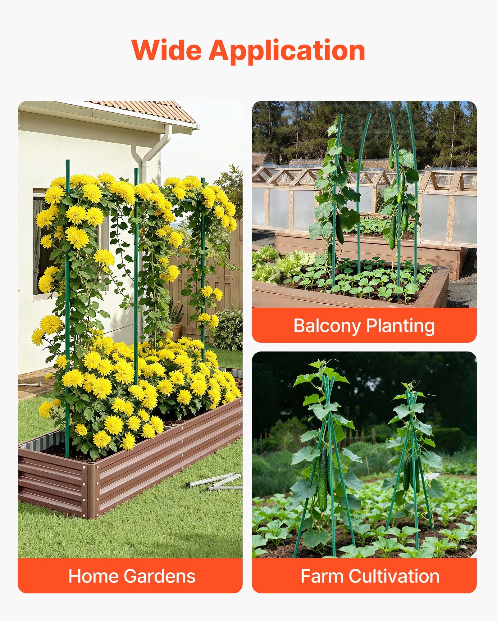 Garden Stakes, 50 Pack, 1455 mm, Plastic Coated Metal Tomato Stakes, Garden Sticks for Plants Support, with Pointed End and Non-Slip Bumps for Growing Climbing Plants, Outdoor Vegetables