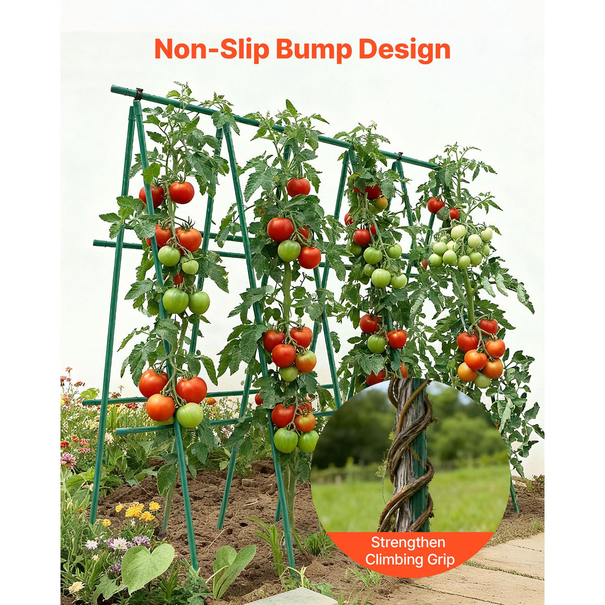 Garden Stakes, 25 Pack, 1800 mm, Plastic Coated Metal Tomato Stakes, Garden Sticks for Plants Support, with Pointed End and Non-Slip Bumps for Growing Climbing Plants, Outdoor Vegetables