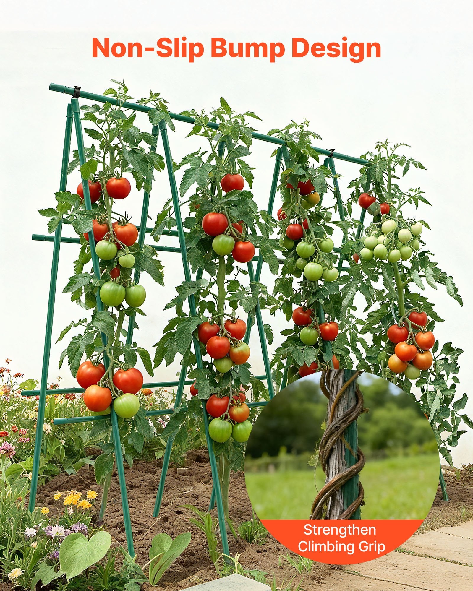 Garden Stakes, 50 Pack, 1800 mm, Plastic Coated Metal Tomato Stakes, Garden Sticks for Plants Support, with Pointed End and Non-Slip Bumps for Growing Climbing Plants, Outdoor Vegetables